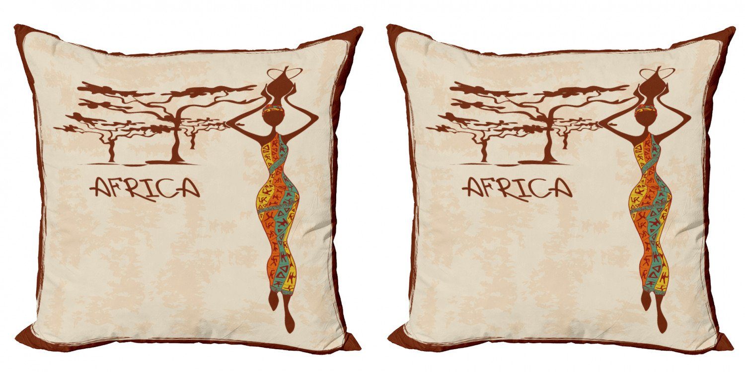Kissenbezüge Modern Accent Doppelseitiger Digitaldruck, Abakuhaus (2 Stück), afrikanische Frau Schlank Weinlese-Mädchen