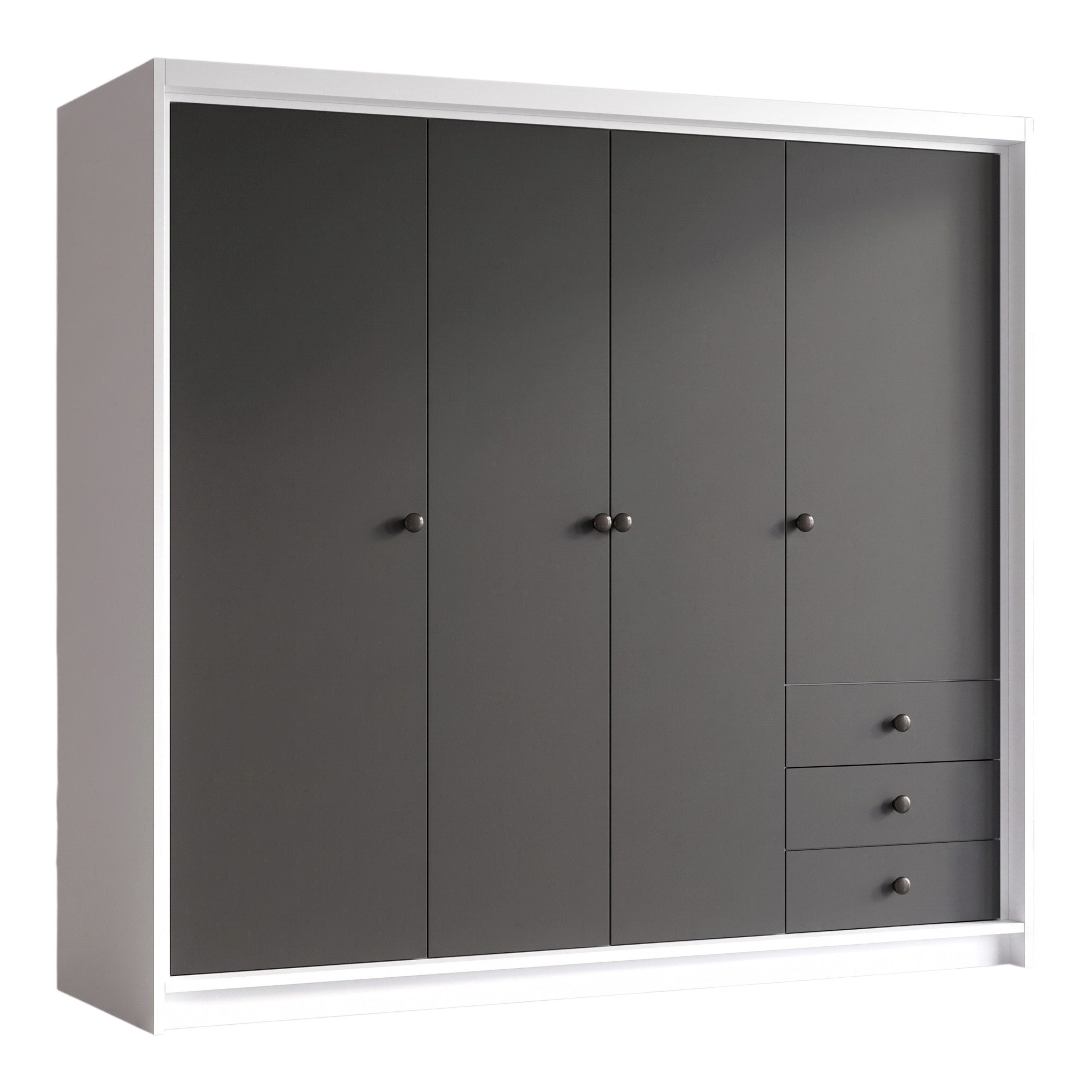 A&J MöbelLand GmbH Drehtürenschrank FALKEN– viertüriger Kleiderschrank 200 cm (Geräumiger viertüriger Kleiderschrank mit Schubladen. Geräumiger Schrank mit einer Breite von 200 cm und Schubladen, ideal zur Aufbewahrung von Kleidung und Accessoires. Viel S