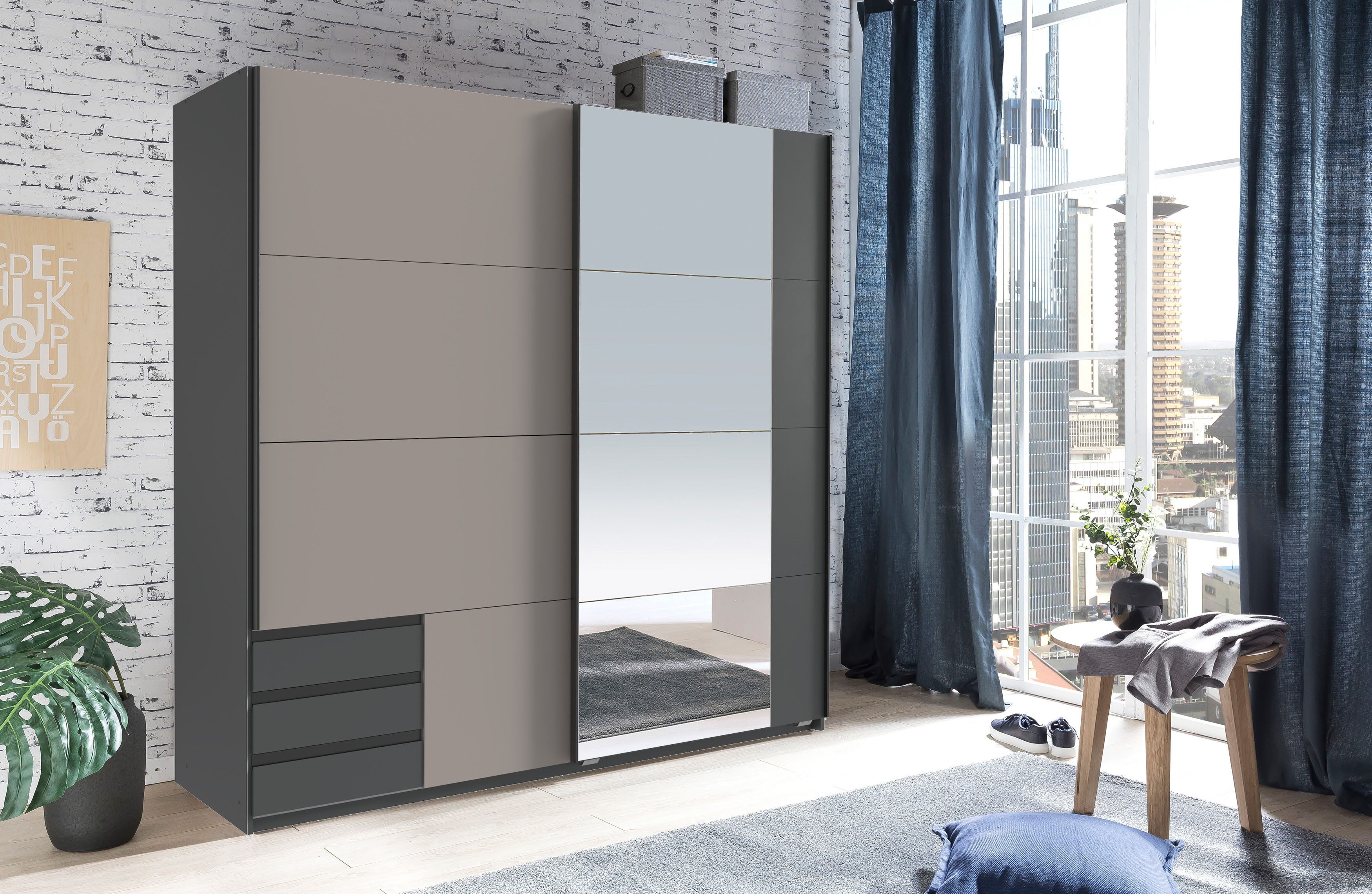 Wimex Schwebetürenschrank Emden moderner Kleiderschrank mit Spiegel und Sch günstig online kaufen