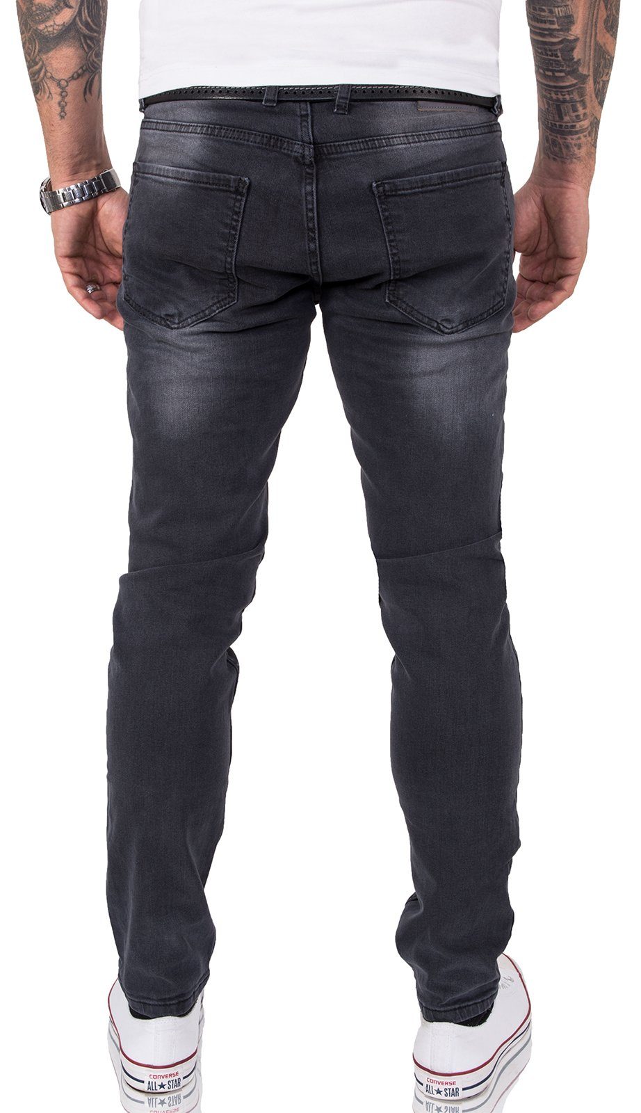 Gelverie Slim-fit-Jeans Herren Jeans Stonewashed Dunkelgrau G-105 – Bild 3 von 3