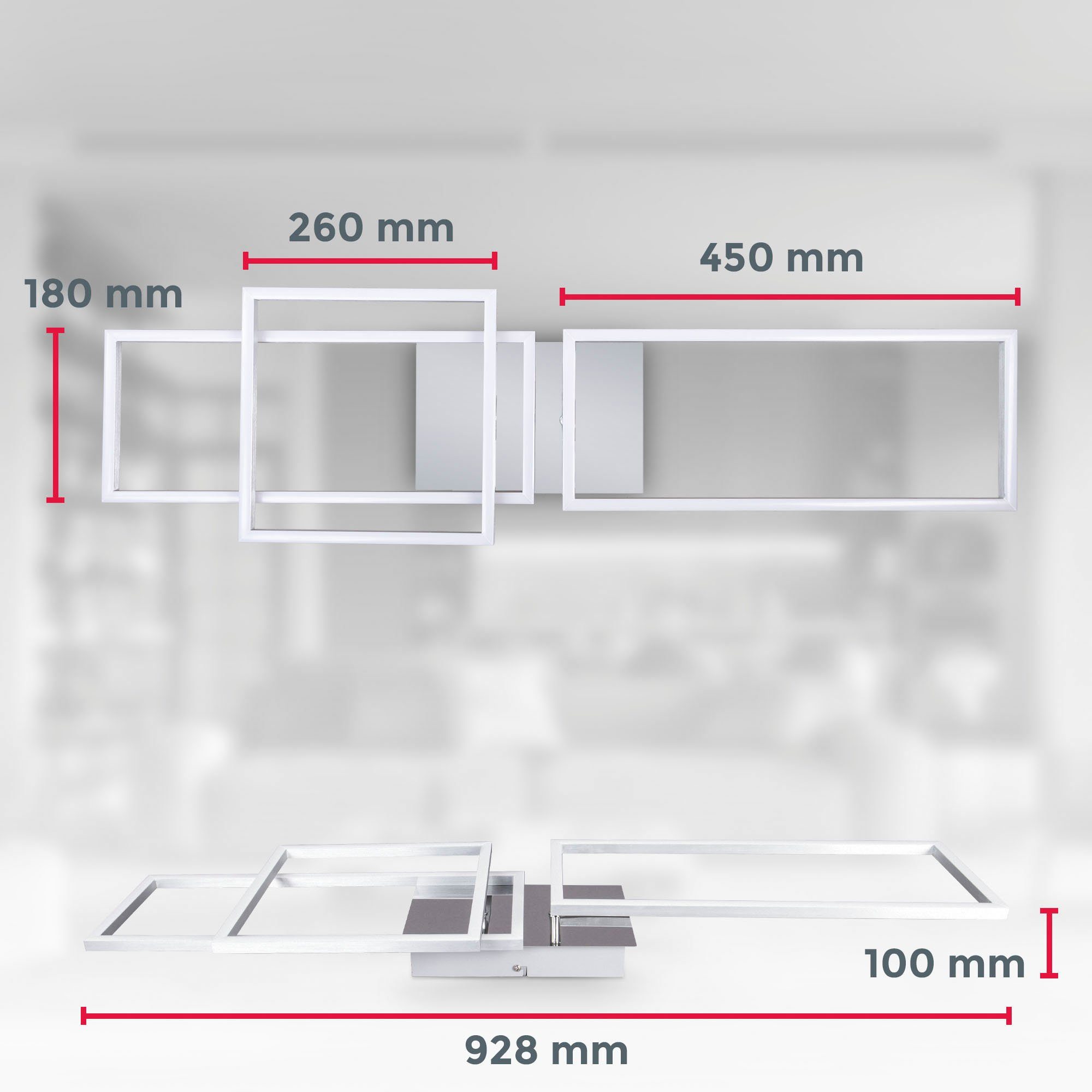 - fest Wohnzimmerlampe BK_FR1510 Dimmbar, Farbtemperatursteuerung, 40 Schwenkbar, Deckenlampe, LED LED-Frame - CCT Watt, Deckenleuchte LED CCT warmweiß Kaltweiß-Warmweiß, integriert, über Fernbedienung, Chrom, B.K.Licht kaltweiß,