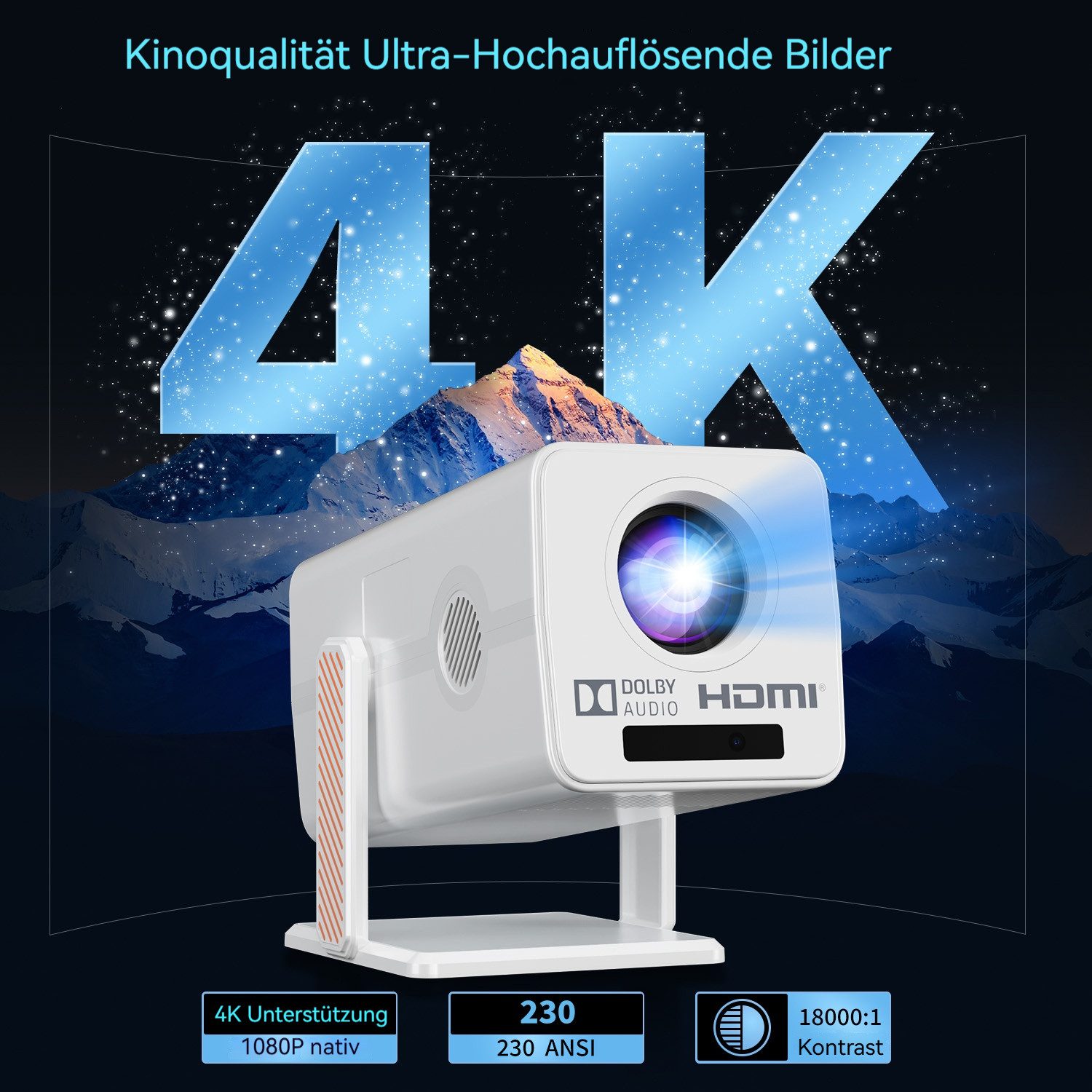 XNANO HM103 Projektor, Android 13, Full HD 1080P, 230 ANSI, WiFi, BT5.2 Mini-Beamer (230 lm, 1000:1, 1920 x 1080 px, Autofokus, Weltmeisterschaft jederzeit und überall anschauen)