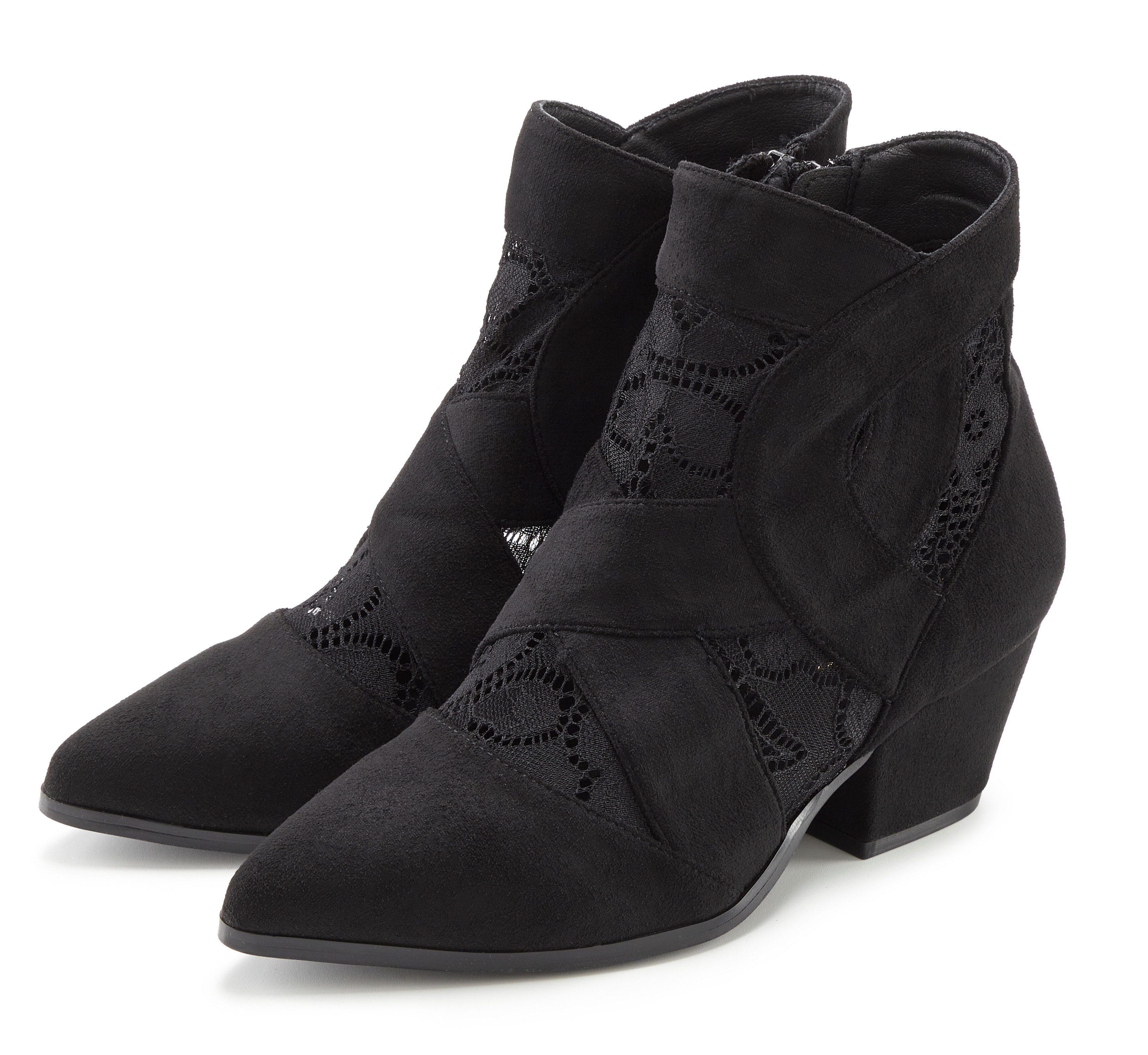 LASCANA Stiefelette mit Spitze & bequemen Blockabsatz, Cowboy Boots, Westernstiefel