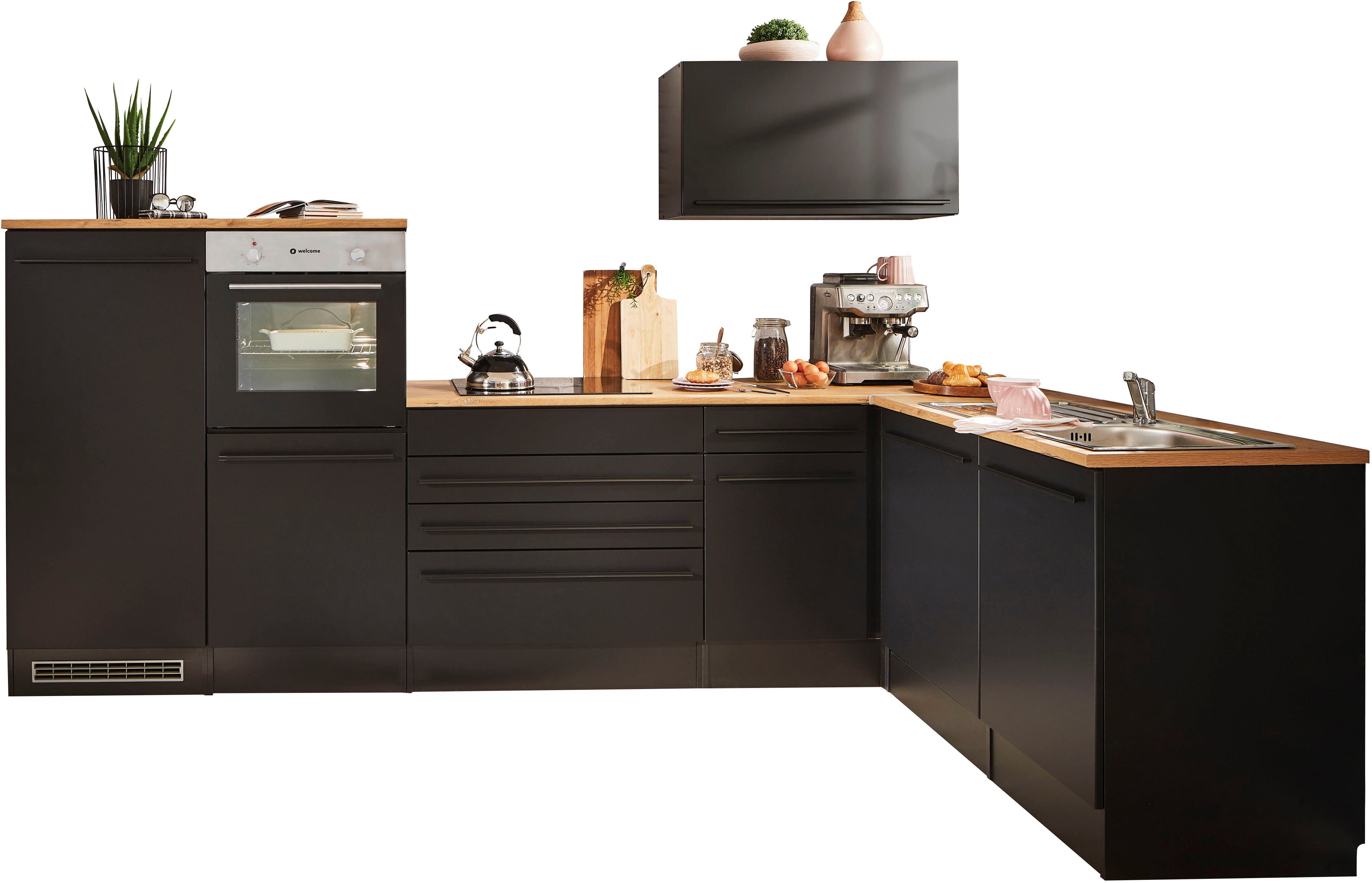 MDF Jazz, Winkelküche 320/175 E-Geräten BASIC matt schwarz eiche matt schwarz by wahlweise | Balculina schwarz mit matt cm, / Stellbreite MDF-lanzelot