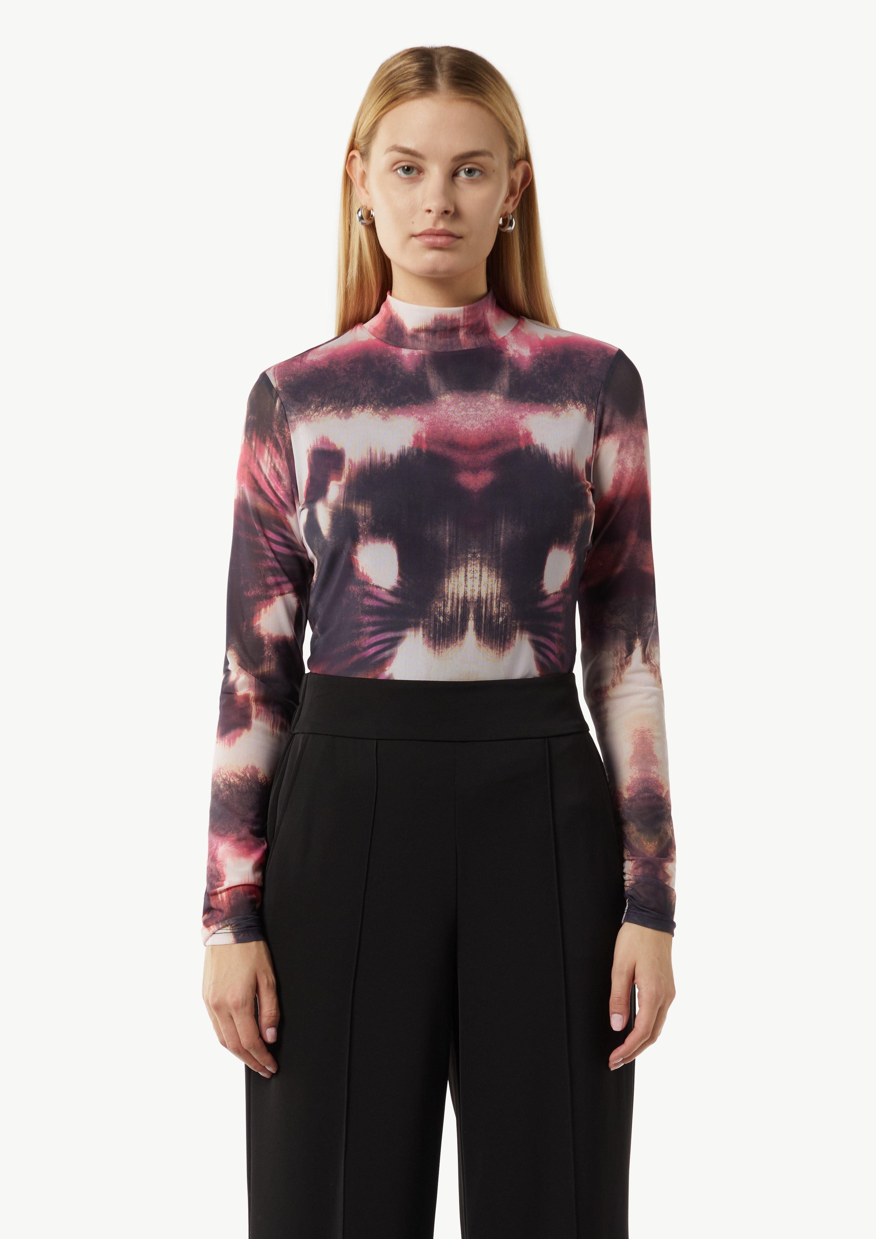 Langarmshirt Gemustertes Mesh-Shirt mit Raffungsdetails