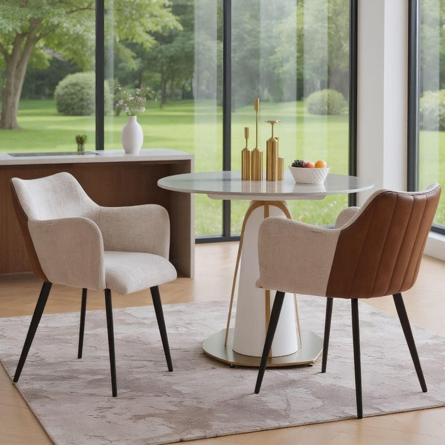 LuxusKollektion Esszimmerstuhl Esszimmerstühle 2er Set Küchenstühle PU Leder Leinen Beige leinen