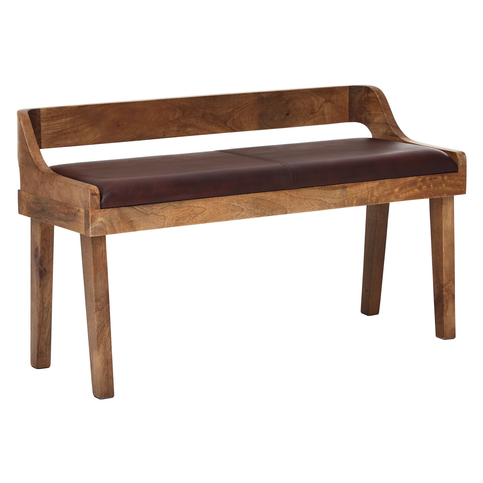 FINEBUY Essbank FB54114 (Echtleder / Massivholz Bank 108x63x43 cm, Sitzbank), Polsterbank mit Rückenlehne, Lederbank Braun