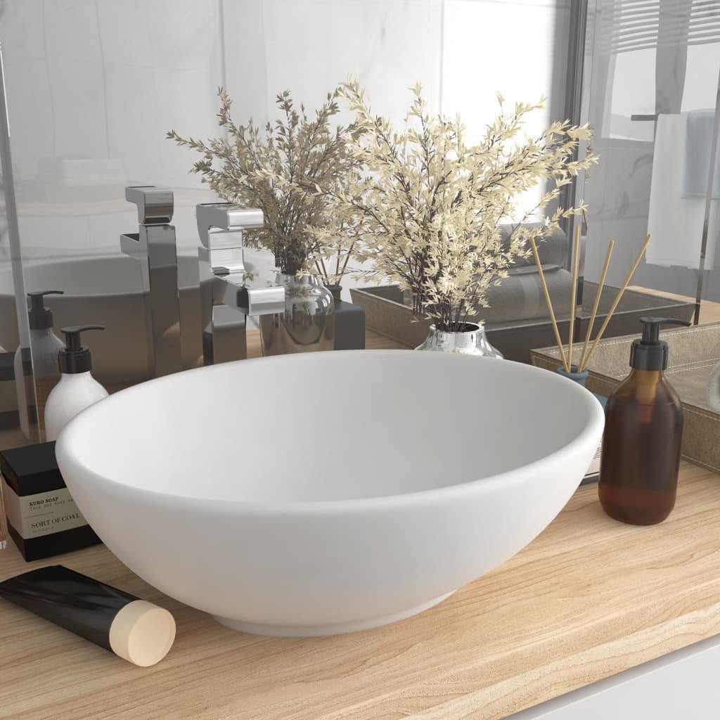 vidaXL Waschbecken NA Ovales Waschbecken Badezimmer Aufsatzwaschbecken Matt Weiß 40x33 cm