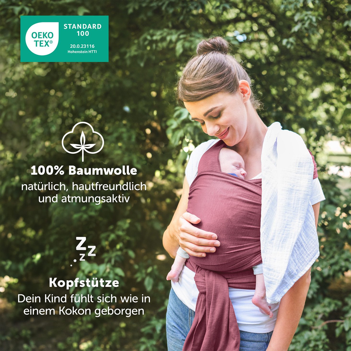 Laleni Tragetuch für Neugeborene bis 15kg - 100% weiche Baumwolle, Babytragetuch aus Baumwolle, OEKO-TEX Zertifiziert, ab Geburt geeignet