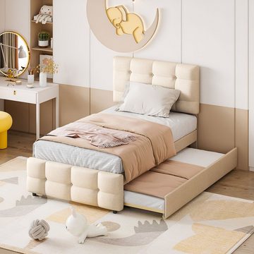 OKWISH Polsterbett Tagesbett, ausziehbares Kinderbett, verstellbares Kopfteil (90 x 200 cm, verstellbares Kopfteil, hautfreundliche Leinenpolsterung), ohne Matratze