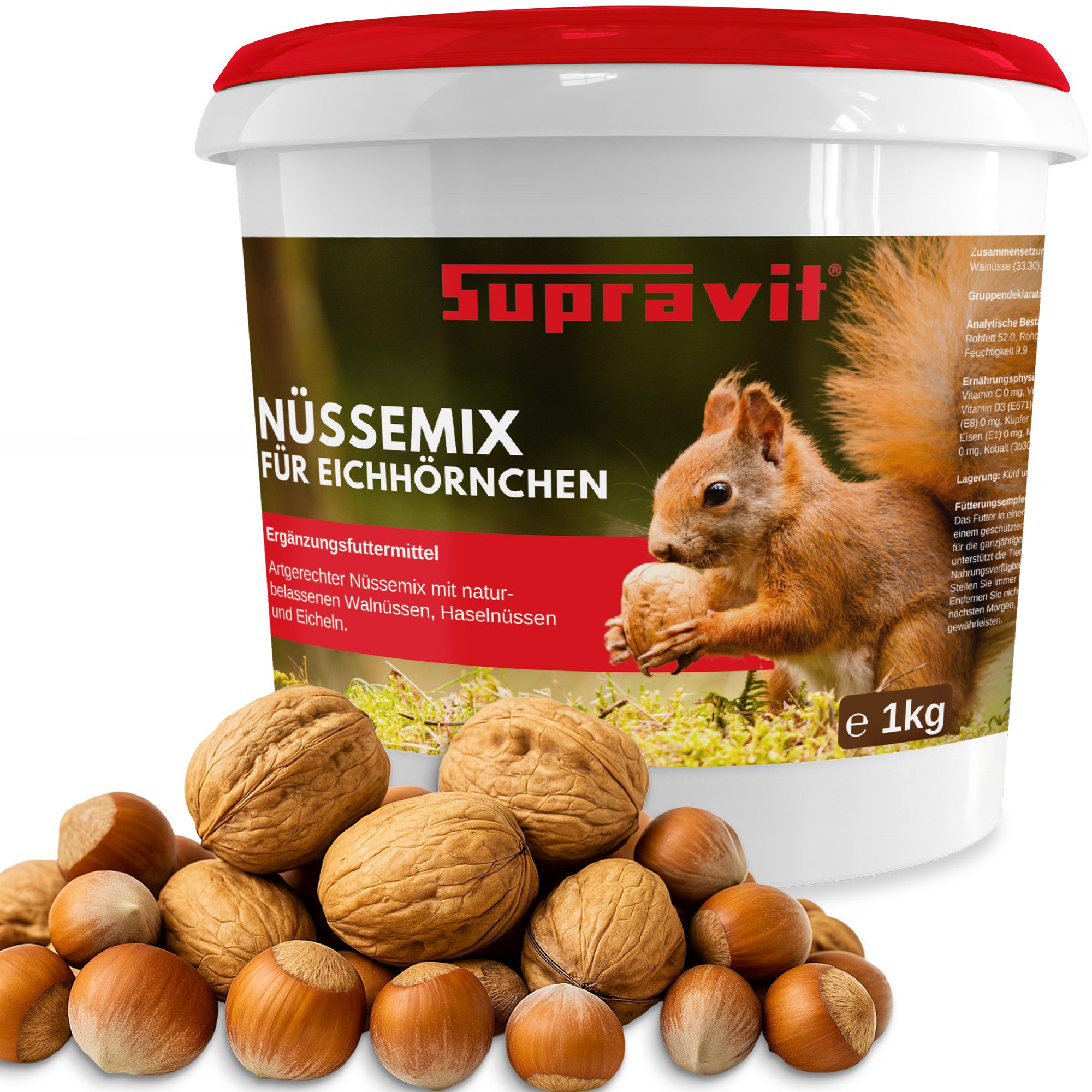 Supravit Frische Nüsse-Mix Eichhörnchenfutter 1kg - Ganzjähriges Futter, für: Nutz-/ Wildtier