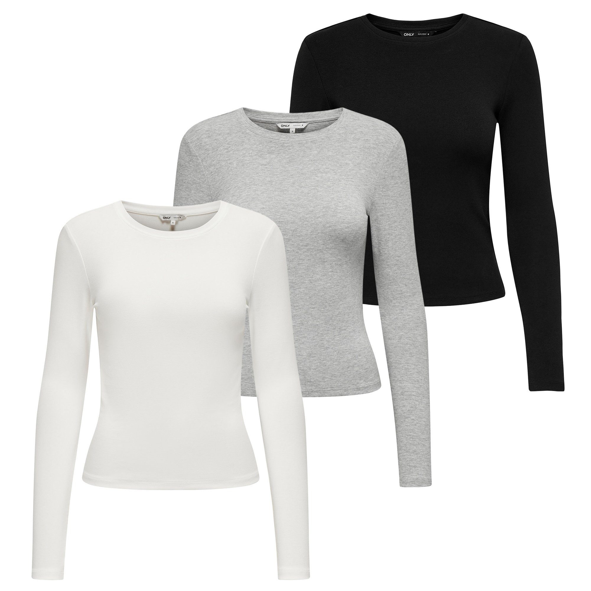 T-Shirt Damen Longsleeve 3er Pack Baumwolle