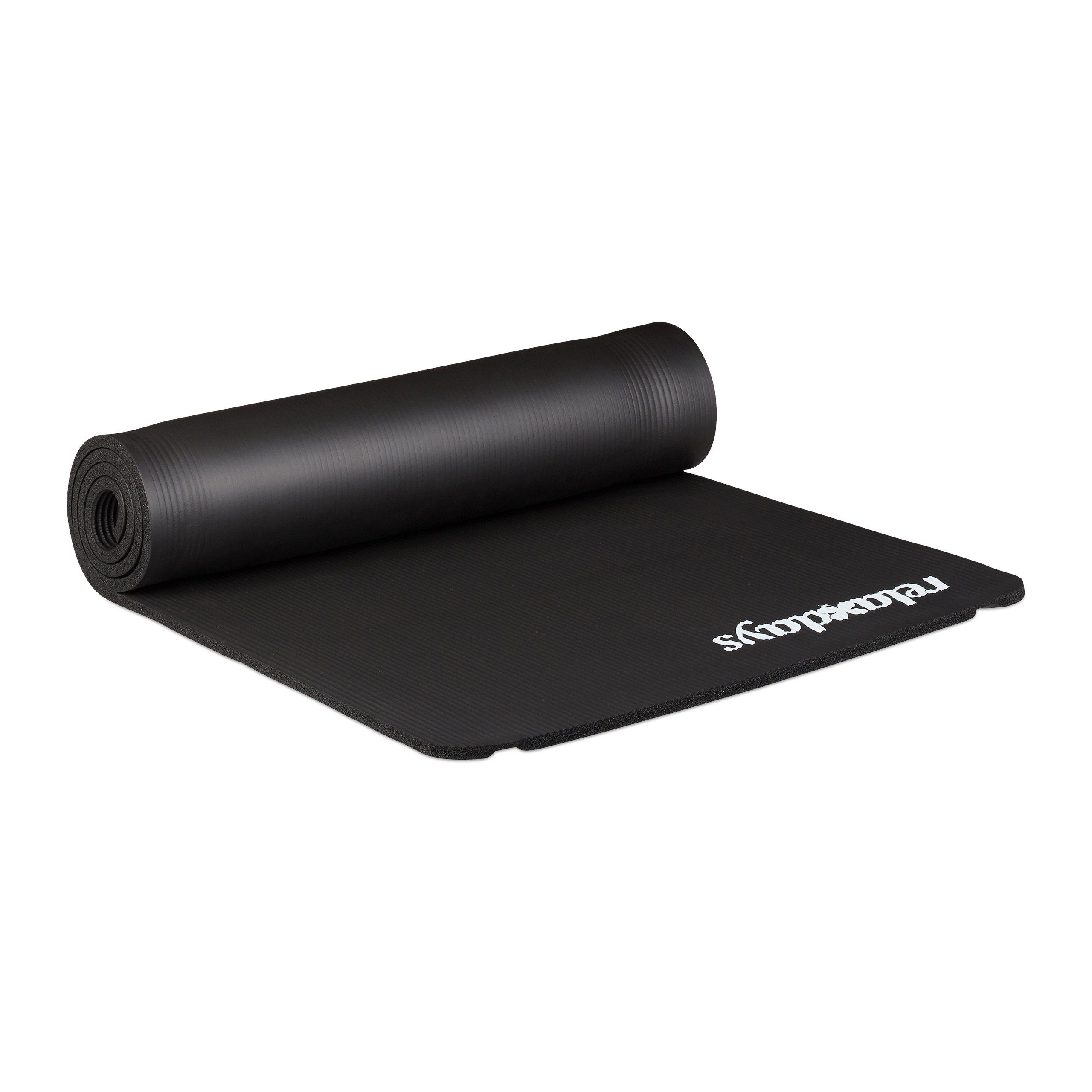 relaxdays Yogamatte 1 cm dick einfarbig (2-St), schwarz
