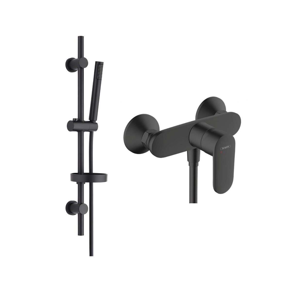 hansgrohe Duscharmatur Set Vernis Blend mit Einhebelmischer, Regendusche oder Handbrause (Spar-Set) Aufputz Wandmontage, Armatur in chrom oder schwarz matt