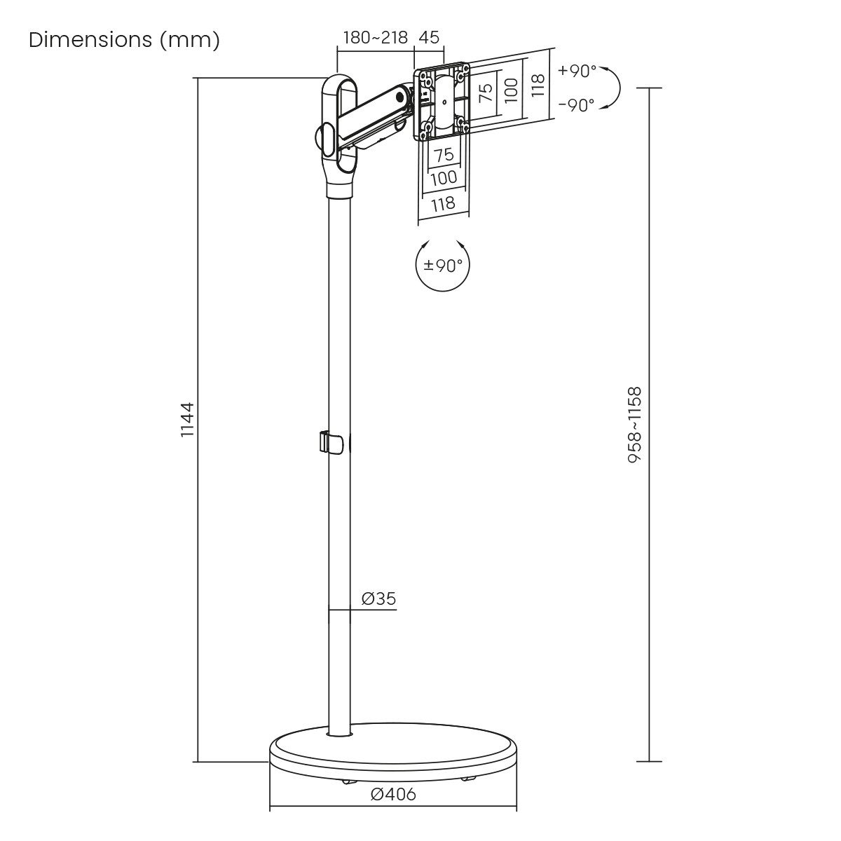 my wall TV-Standfuß HT34L, (bis 35 Zoll, Mobiler Standfuß für Flachbildschirme)