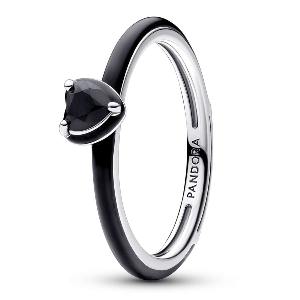 Pandora Silberring 193088C01, Damenring Silber Schwarzes Chakra Herz