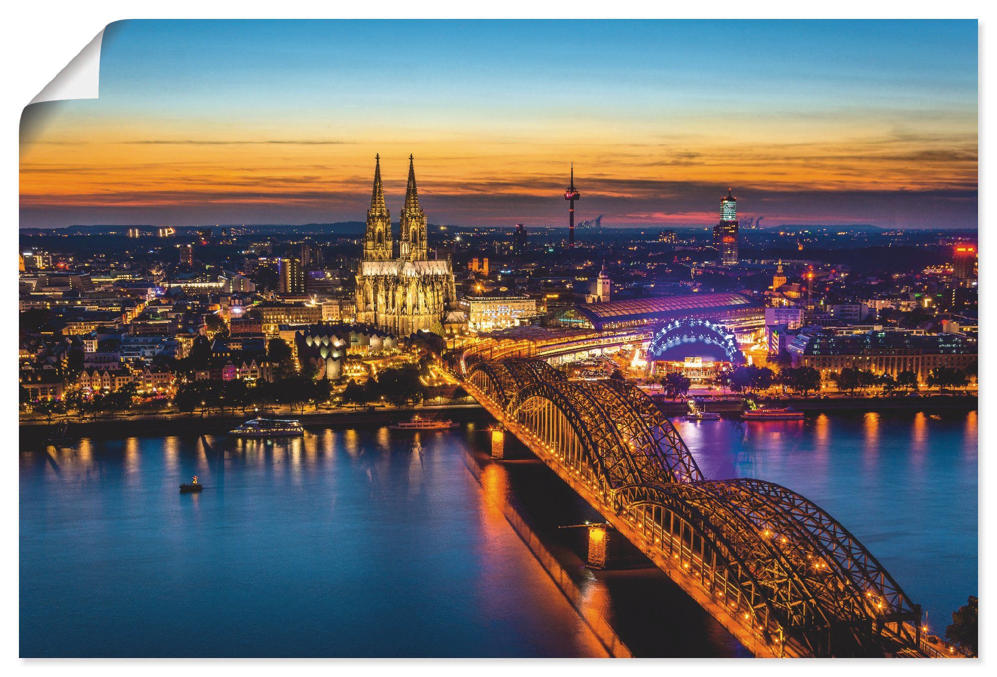 Artland Wandbild Erleuchtetes Köln von oben, Deutschland (1 St), als Alubild, Leinwandbild, Wandaufkleber oder Poster in versch. Größen