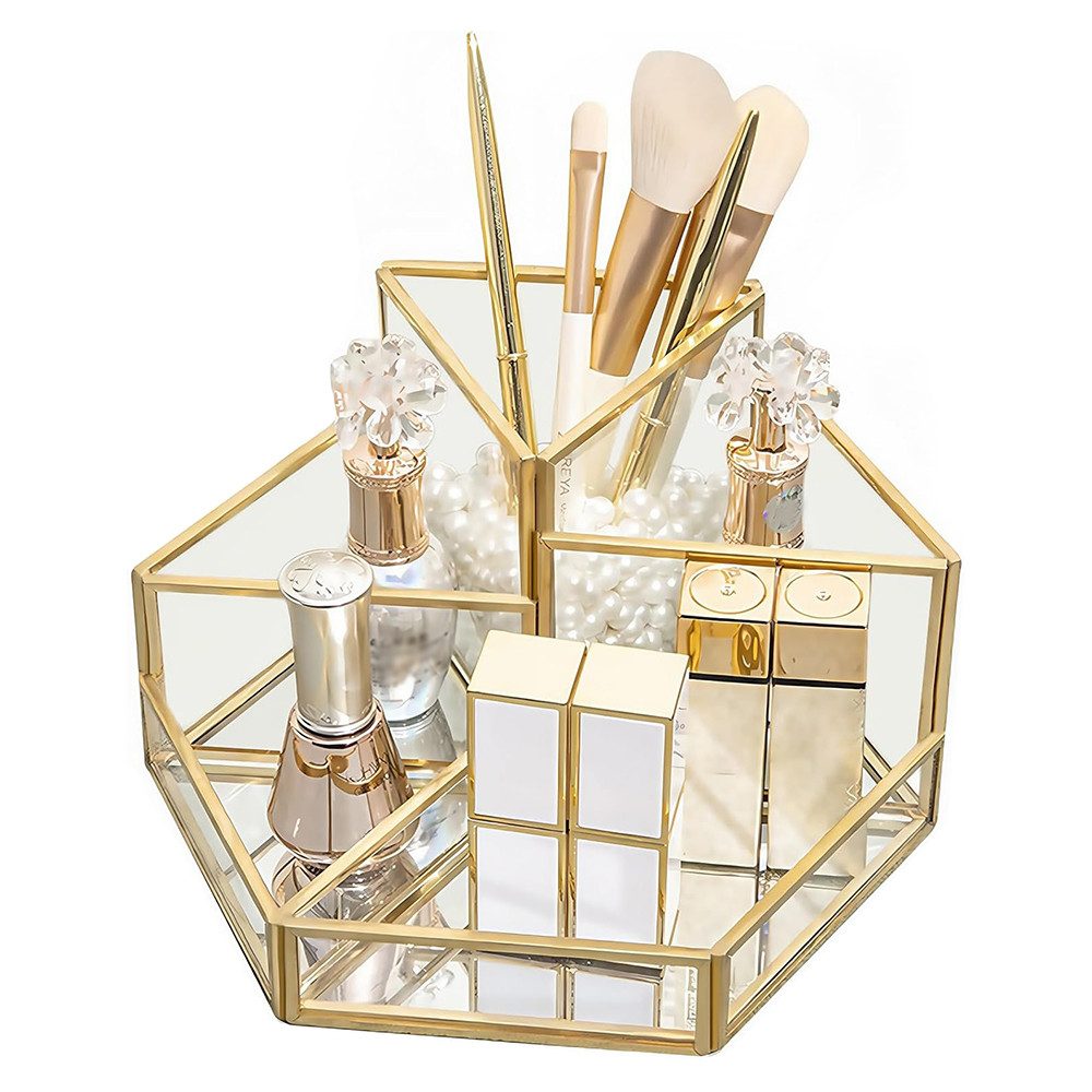 Make-Up Organizer Make up Pinselhalter Glas, Kosmetikpinsel Organizer Gold