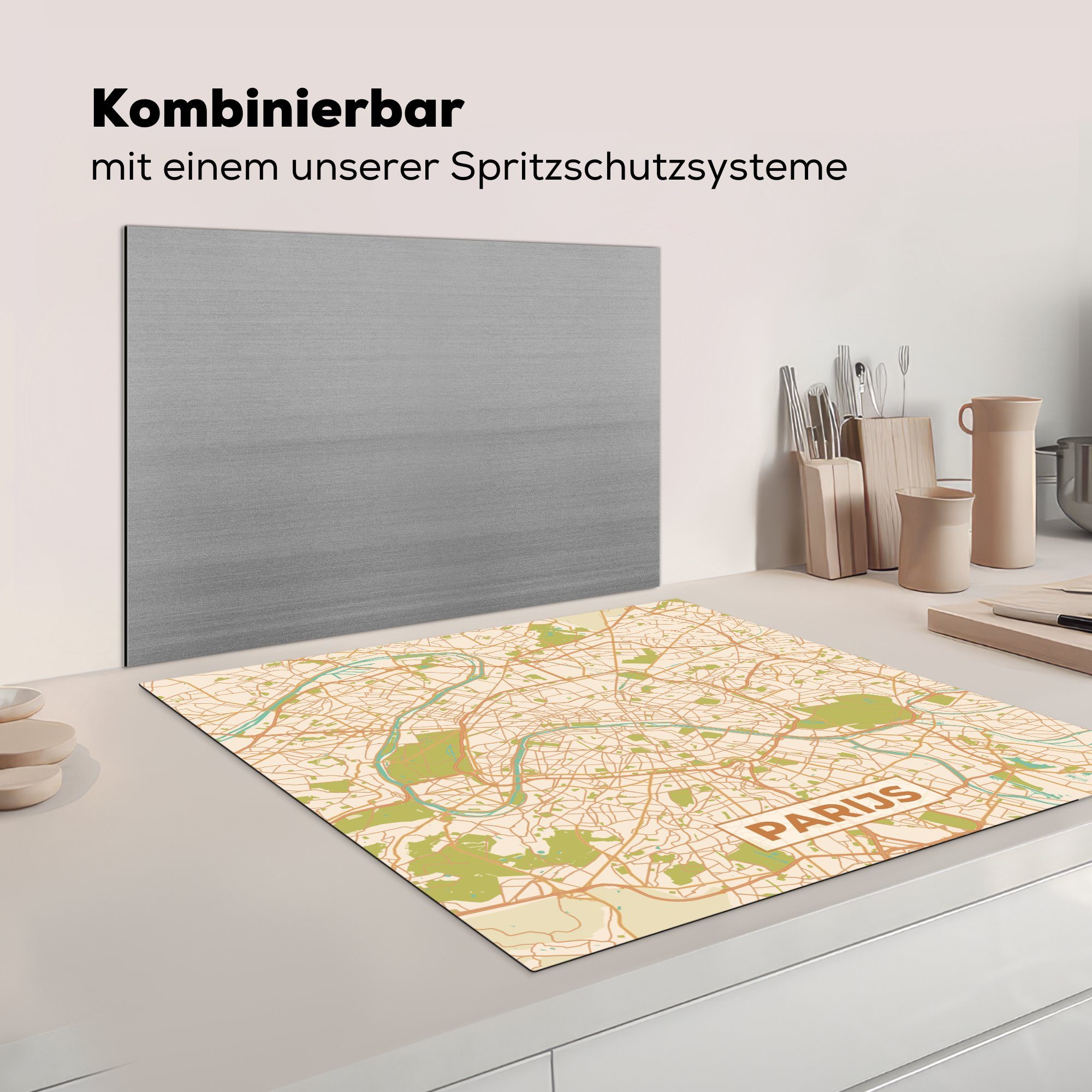 - küche Arbeitsplatte Vintage Stadtplan Ceranfeldabdeckung, (1 Karte, cm, Herdblende-/Abdeckplatte Paris Vinyl, MuchoWow für tlg), - - 78x78