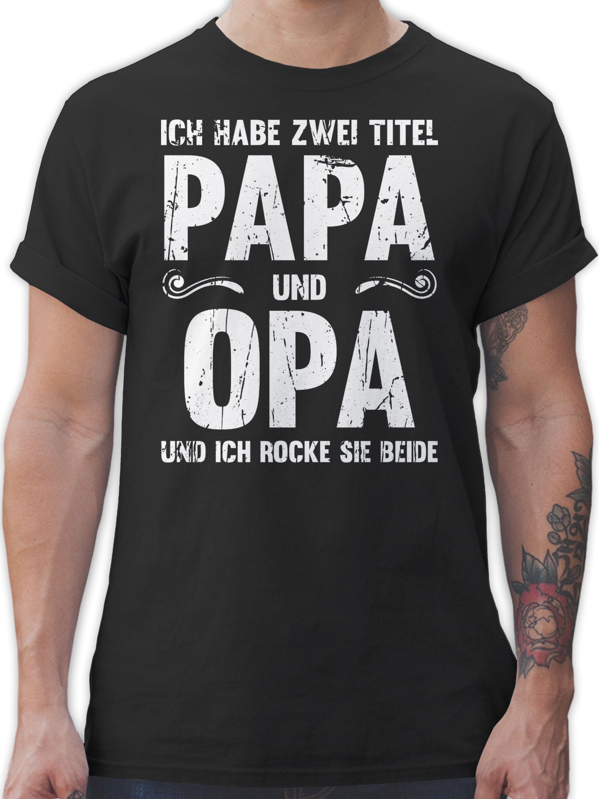 Shirtracer T-Shirt Ich habe zwei Titel Papa und Opa Geschenk I Bester Papi und Opi Vatertag Geschenk für Papa 01 Schwarz
