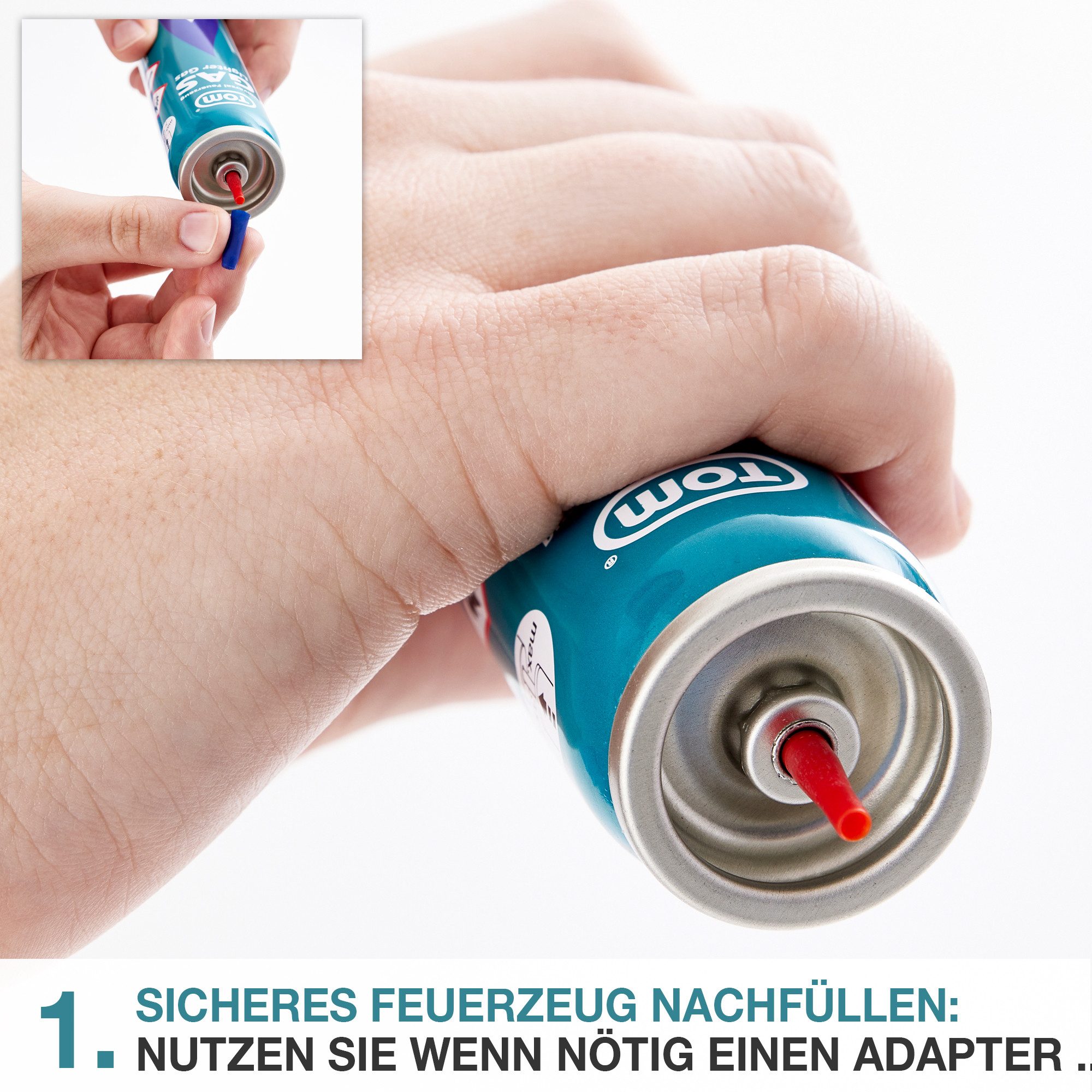 TOM Gas 100ml Feuerzeuggas 5er Set inklusive Adapter, Butangas, Nachfüllgas – Bild 2 von 5