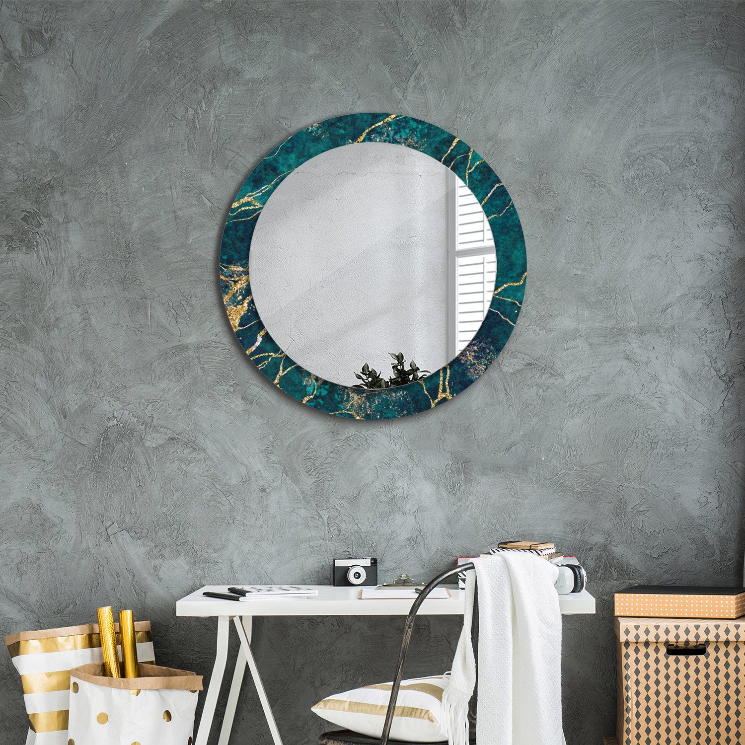 Rund: Spiegel Badezimmerspiegel Tulup Wandspiegel mit Rundspiegel Ø70 Wohnzimmer Grün Marmor cm, Aufdruck Malachit Dekospiegel