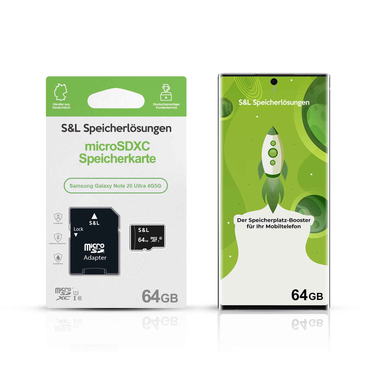 Tec-Expert microSD Karte S&L für Samsung Galaxy Note 20 Ultra 4G/5G Speicherkarte (64 GB, Class 10, microSDXC)