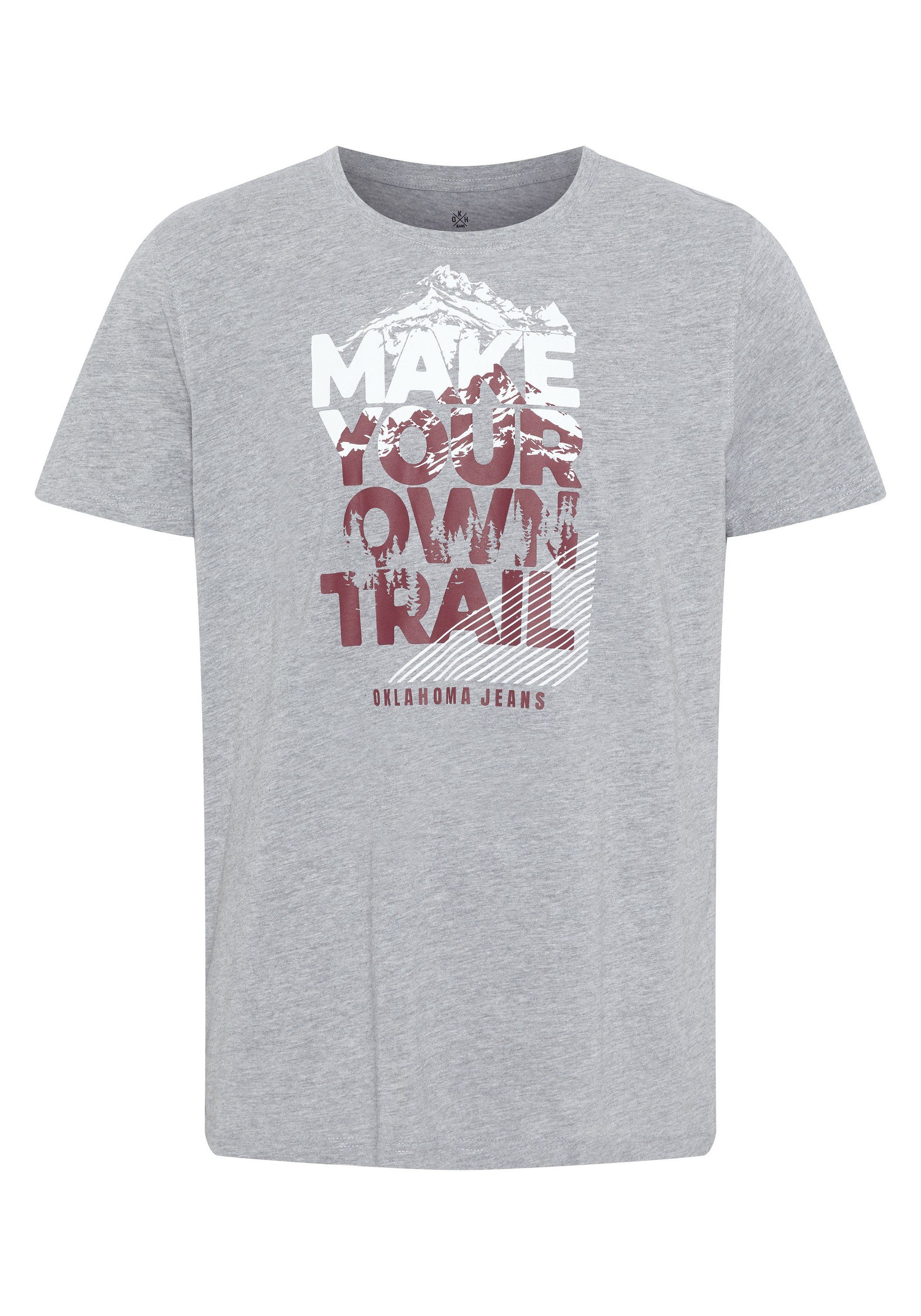 Mountain-Look im 17-4402M Print-Shirt Oklahoma Schriftzug Neutral Gray Jeans mit Melange