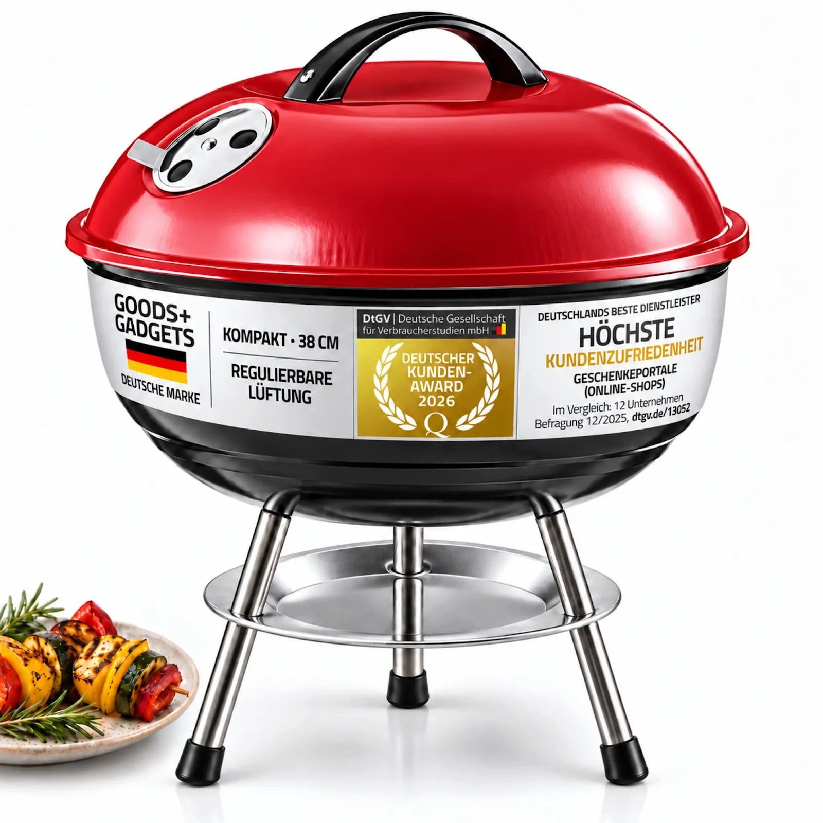 Goods+Gadgets Standgrill GOODS+GADGETS Mini Kugelgrill Campinggrill - Holzkohle BBQ Edelstahl, Camping Holzkohle-Grill Tischgrill