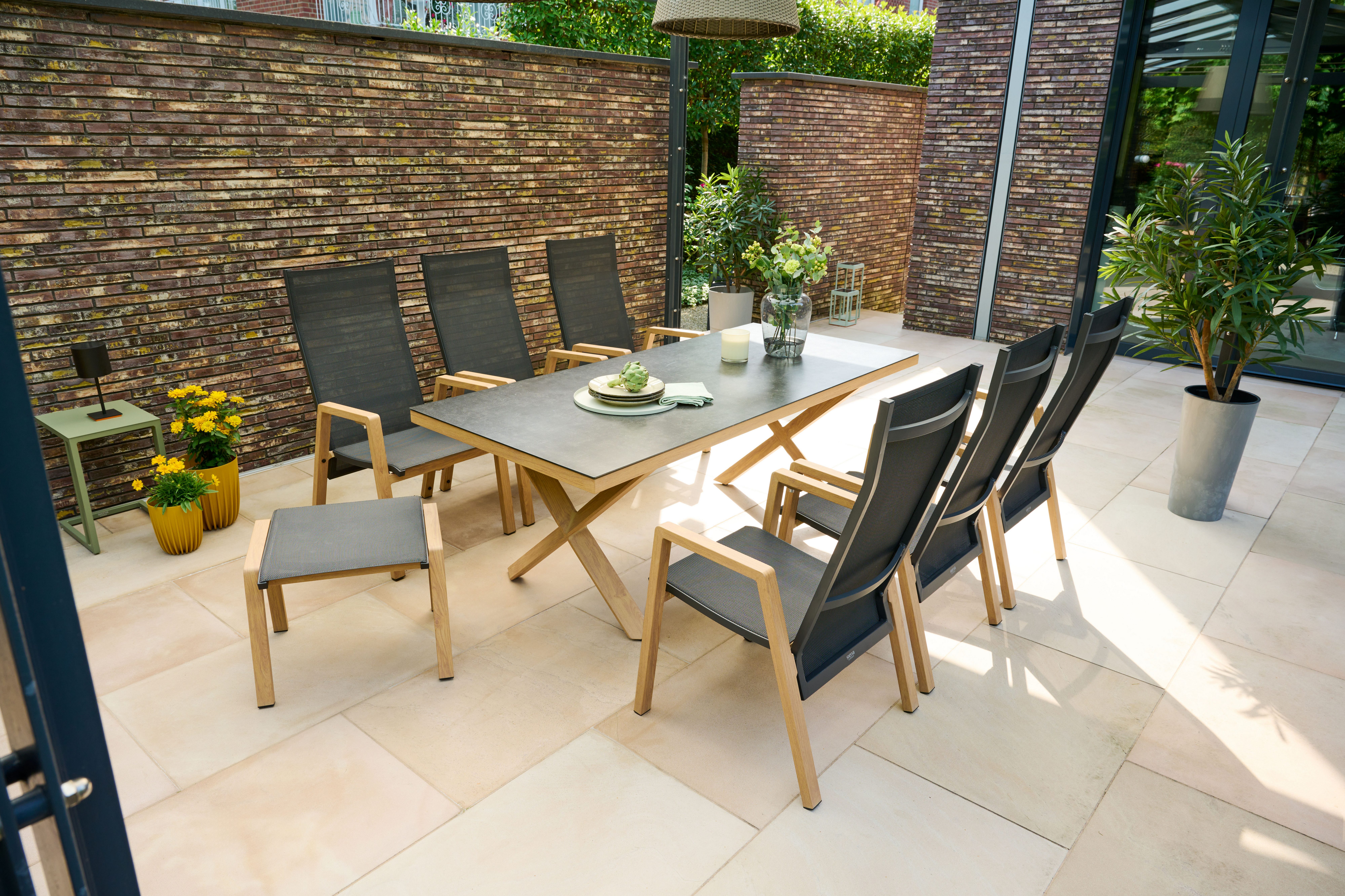 Siena Garden Hocker CATANIA, Aluminiumgestell in teaklook, Ranotex® Bezug, Dining Hocker