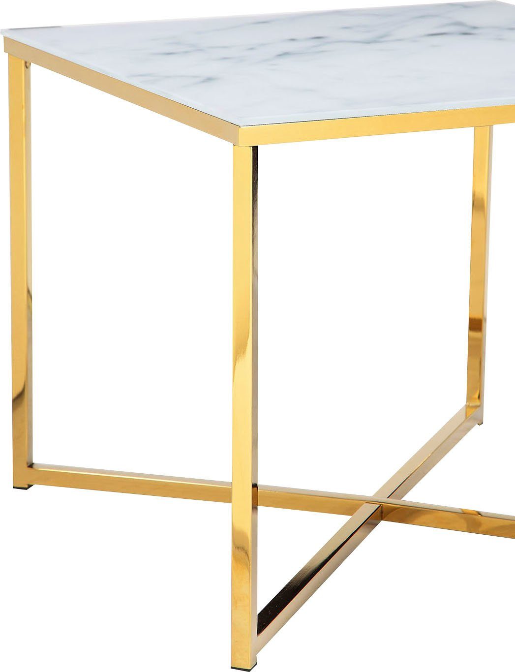 SalesFever Beistelltisch, in Marmoroptik | Tischplatte Gold Weiß | Weiß/Gold