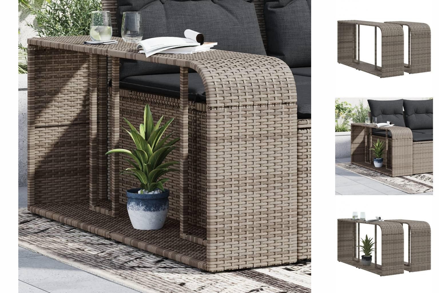 vidaXL Garderobe Outdoor-Rgale 2 Stk Grau Polyrattan Terrasse Beistelltisch