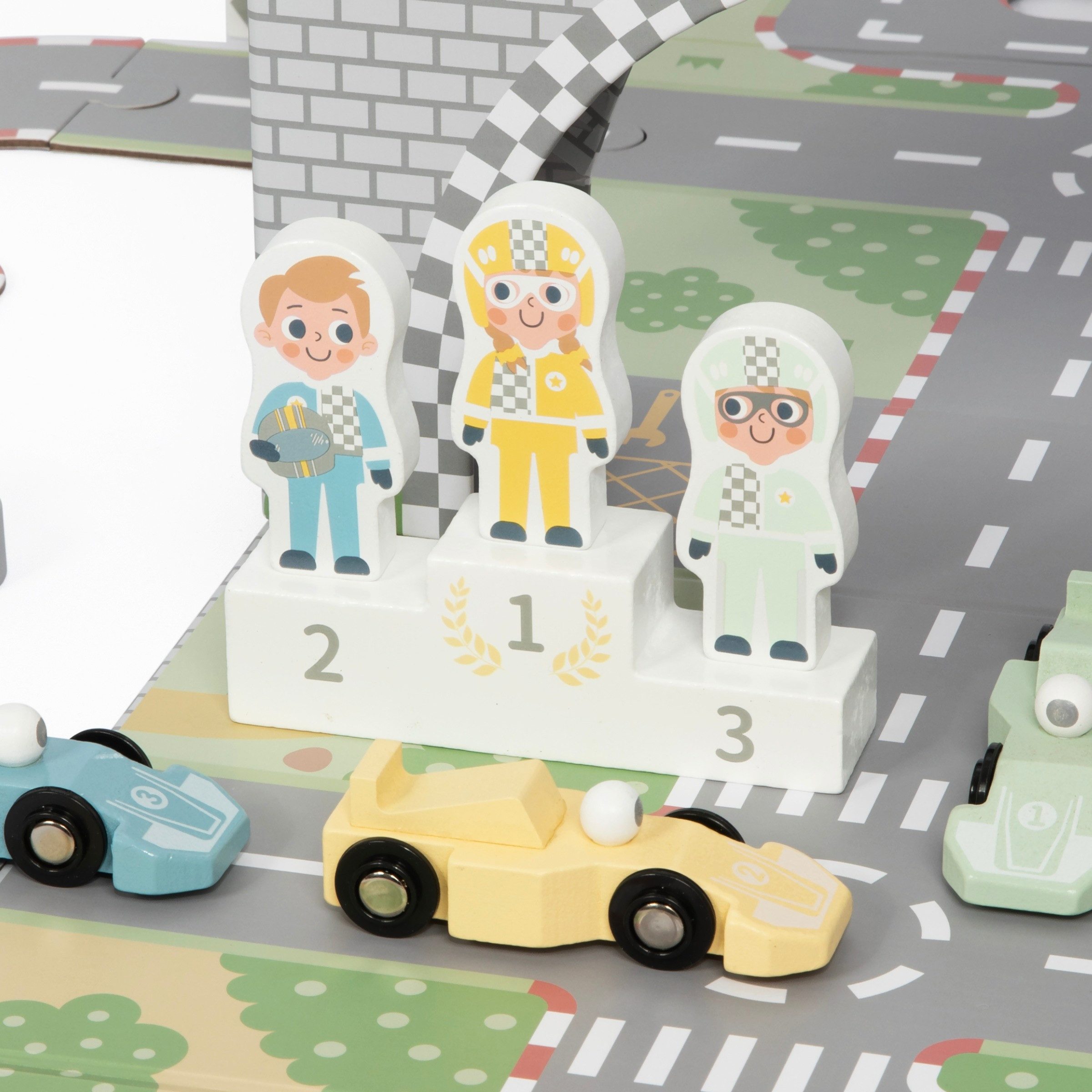 Mamabrum Autorennbahn Holz-Rennbahn für Kinder, Magnetkoffer mit Autobahn