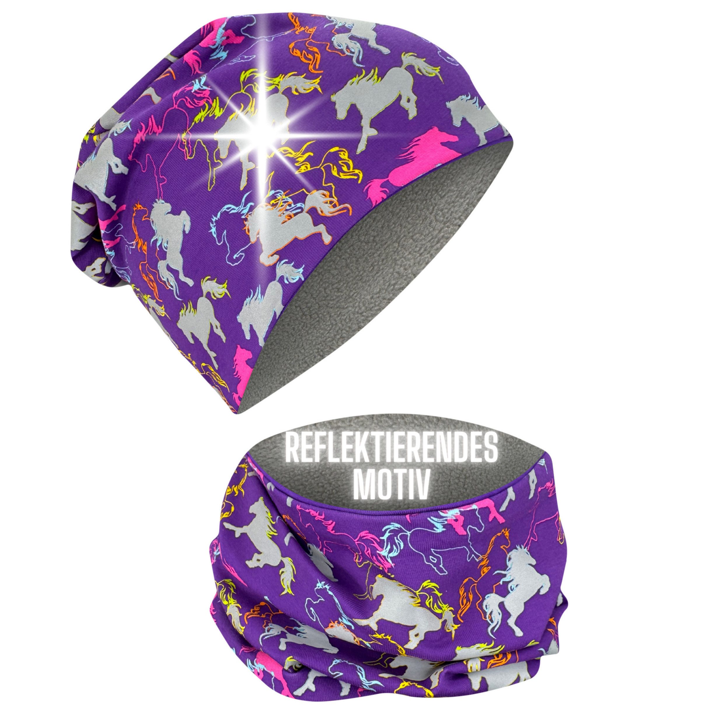 HECKBO Beanie 360° Reflektor Kinder Beanie Mütze & Loop Schal Set