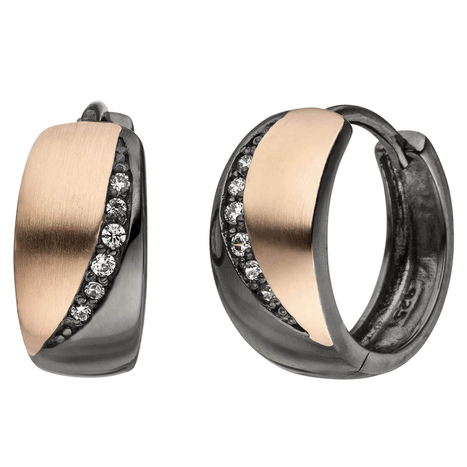 Schmuck Krone Paar Creolen Ohrringe Creolen 14,4x6,5mm 8 Zirkonia, 925 Silber, Silber 925
