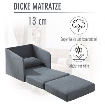 HOMCOM Sessel Einzelsofa (Set, 1-St., Schlafcouch mit Zierkissen), Schlafsofa Waschbarer Bezug Einzelsofa 2 Seitentaschen Kissen