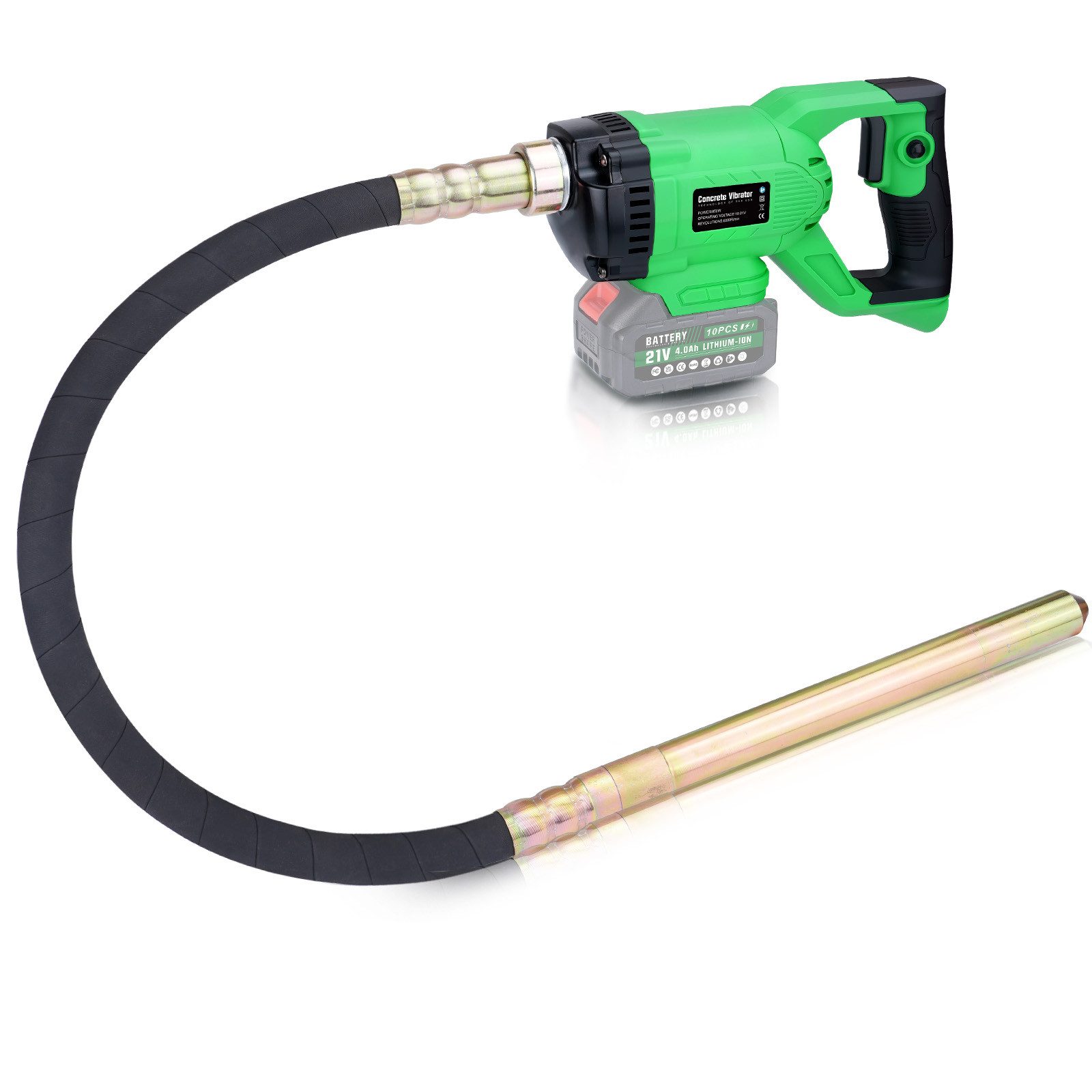 XERSEK Betonmischer 850W Akku Betonrüttler 6000U/min Elektro Betonverdichter 1.5m SCHLAUCH, Betonwerkzeuge 35mm Rüttelflasche (Ohne Akku)