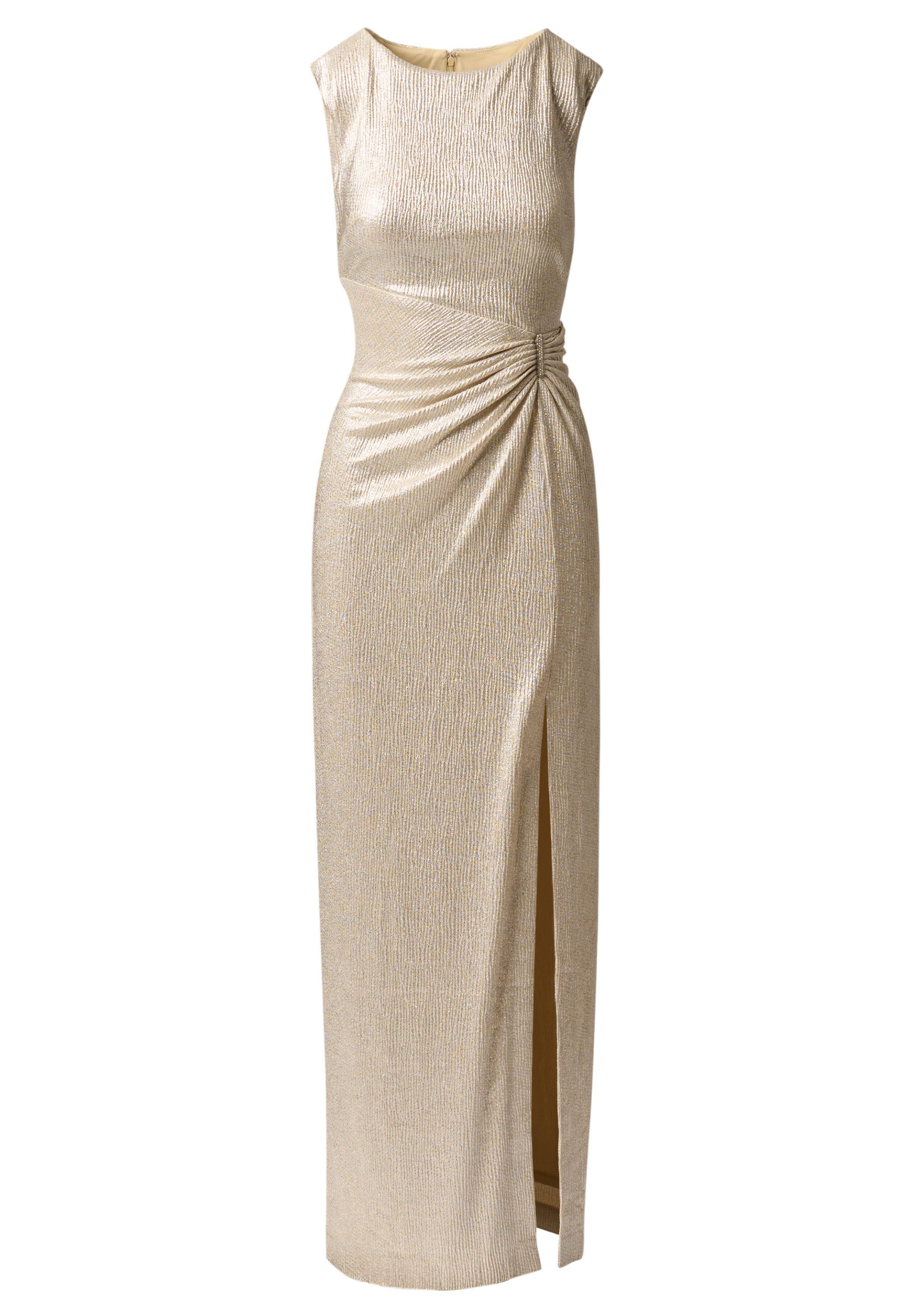 Adrianna Papell Abendkleid Draped Waist Gown Schimmerndes, ärmelloses, langes Metallic-Kleid – Bild 2 von 5