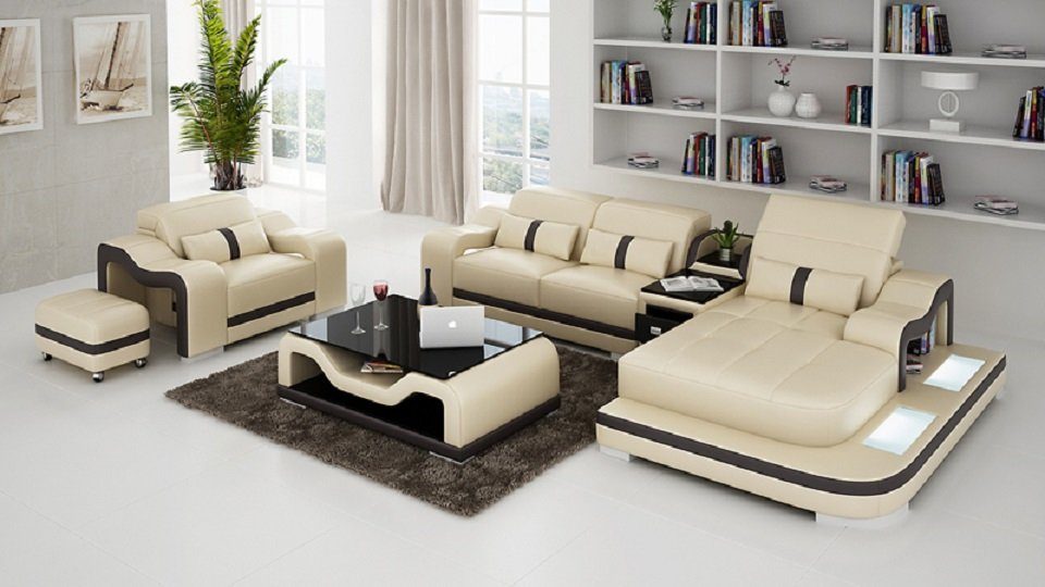 JVmoebel Sofa Luxus L-Form Sofa + Sessel Modernes Design Schwarz Neu, Made in Europe Beige/Braun