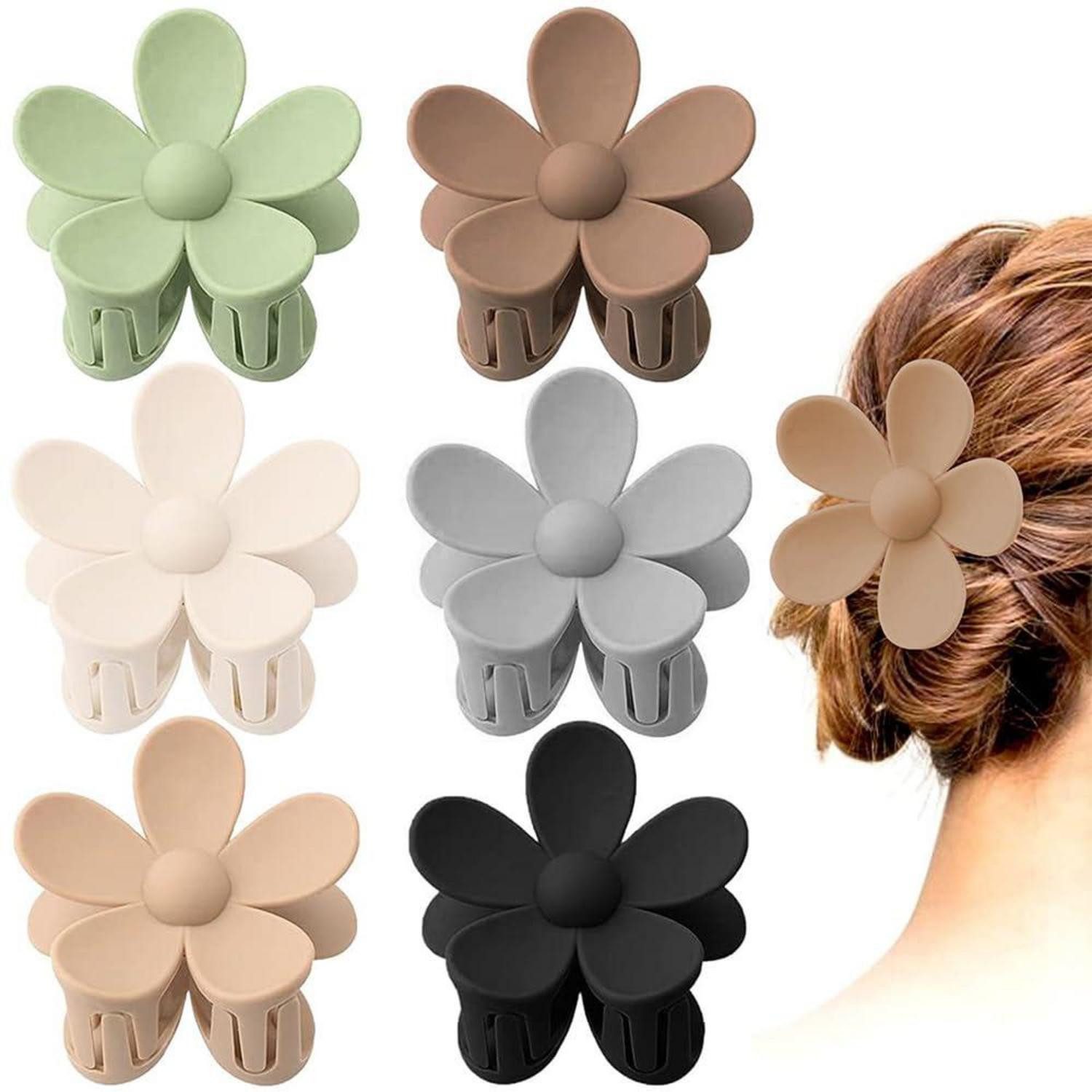 LuxusKollektion Haarklemme 6er Set Blumen Haarklammern Acryl Matte Große Klauen Clips für Frauen