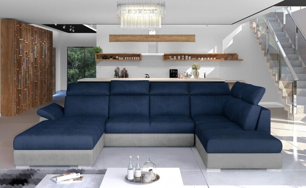 JVmoebel Ecksofa Ecksofa Stoff U-Form Sofa Couch Design Couch Polster Textil Modern, Made in Europe Blau/Grau