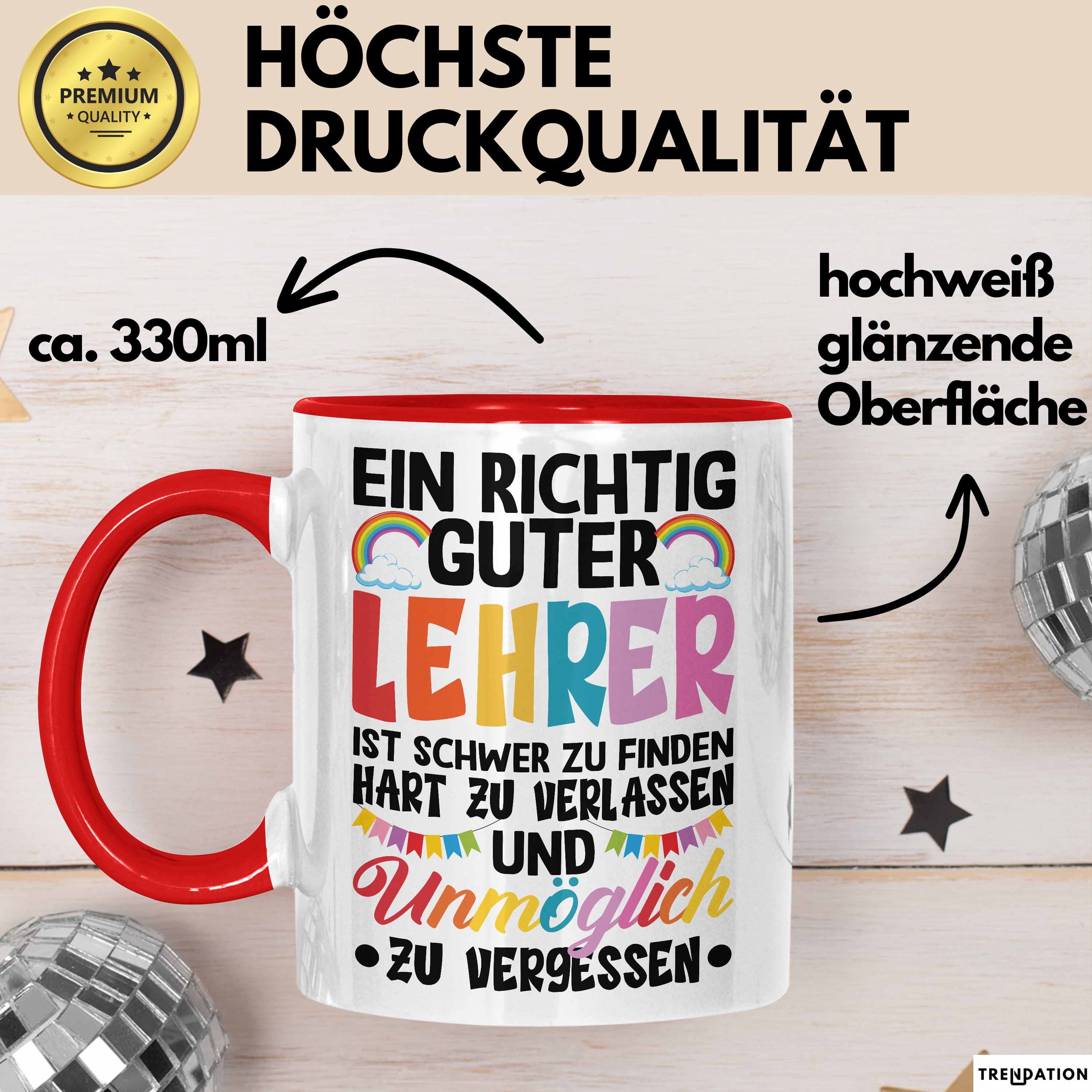 Trendation Tasse Lehrer Abschiedsgeschenk Tasse Bester Lehrer Abschied Geschenkidee Ein