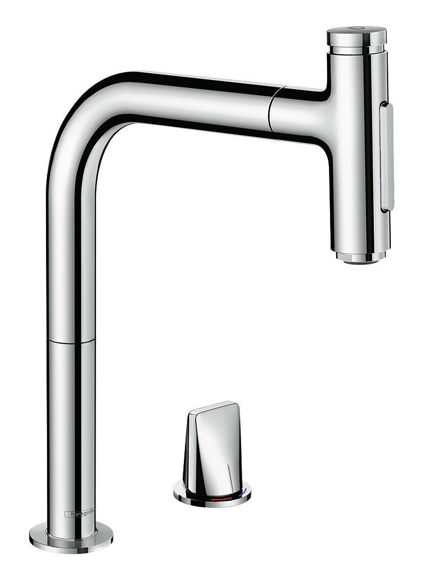 hansgrohe Küchenarmatur Metris M71 2jet Metris Chrom / 2-Loch mit Einhebel Ausziehbrause sBox M71 Select 200 und 