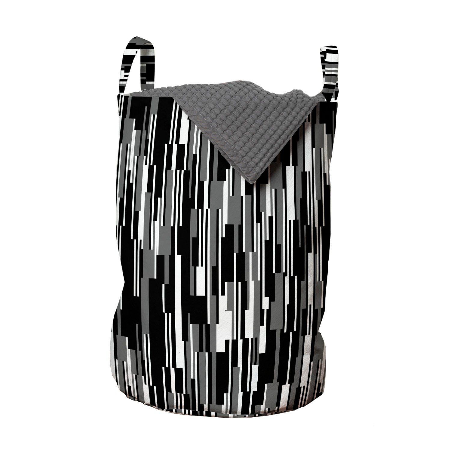 Abakuhaus Wäschesäckchen Wäschekorb mit Griffen Kordelzugverschluss für Waschsalons, Schwarz und weiß abstrakte Linien | Wäschesäcke