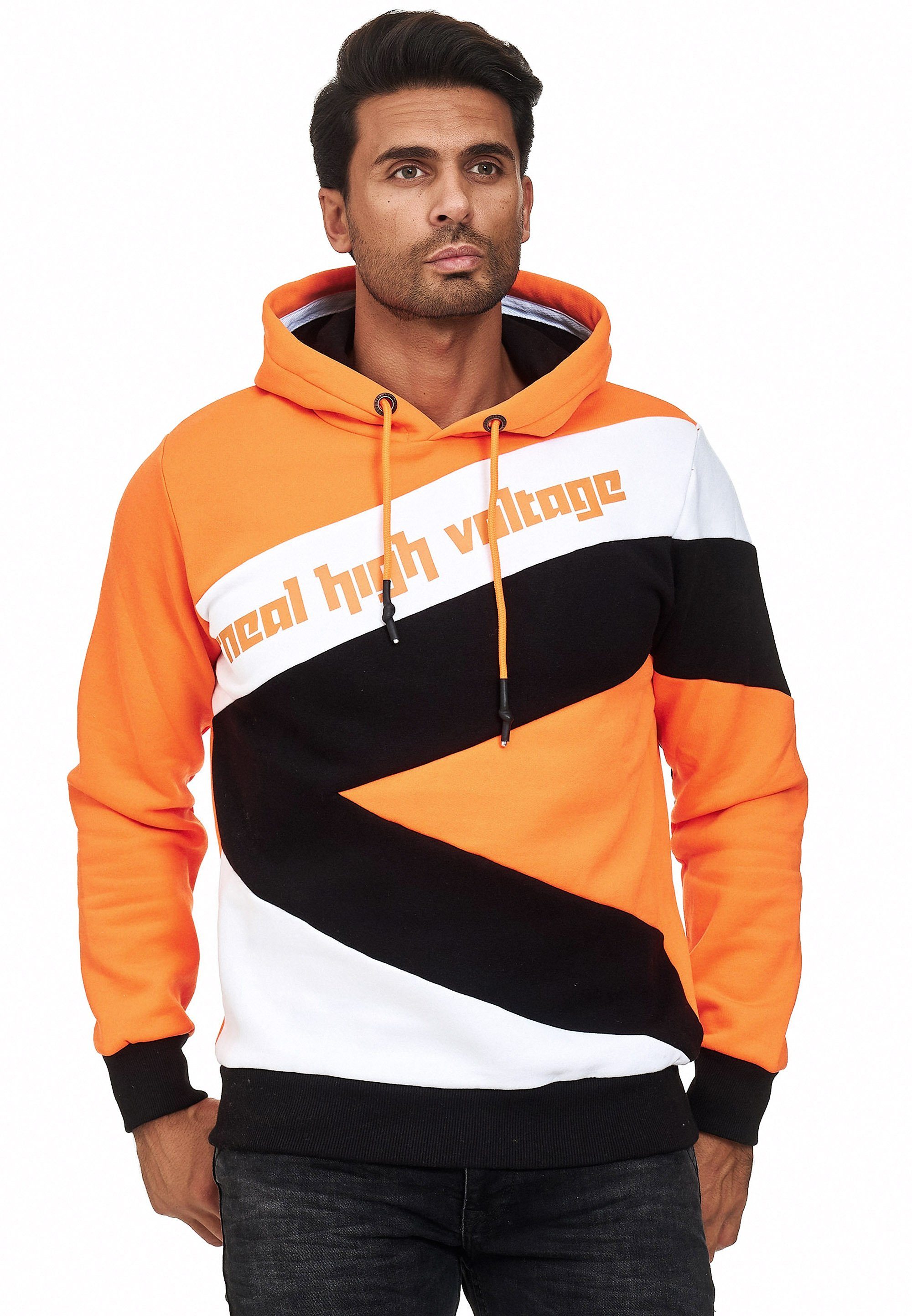 Neue Store-Spezialfunktion! Rusty Neal Kapuzensweatshirt orange-weiß in Design sportlichem