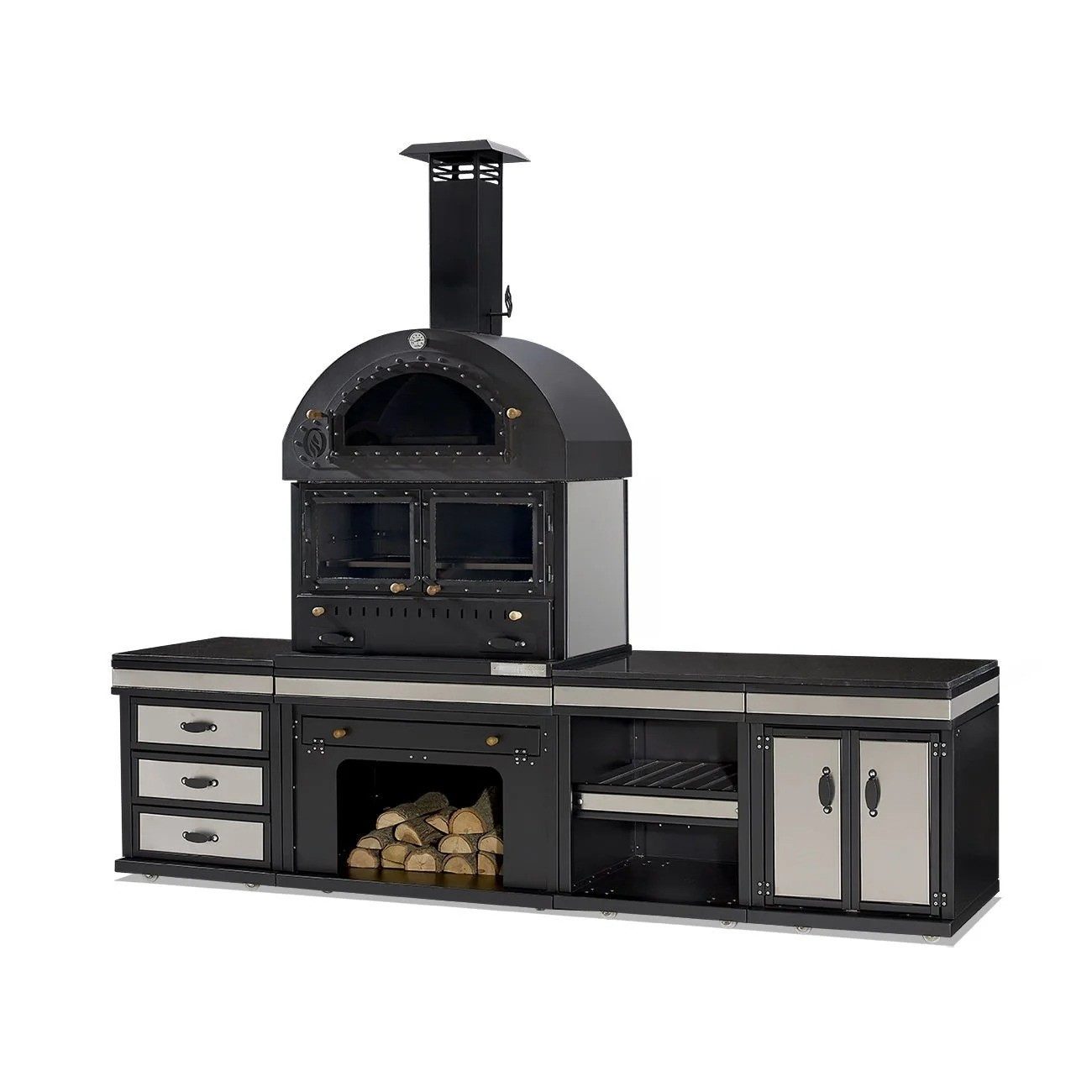 JVmoebel Outdoor-Küche Edelstahl Außenküche in Schwarz mit Grill und Spüle, Made in Europe