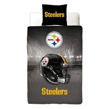 Wendebettwäsche NFL American Football Bettwäsche Pittsburgh Steelers Linon / Renforcé, BERONAGE, 100% Baumwolle, 2 teilig, 135x200 + 80x80 cm