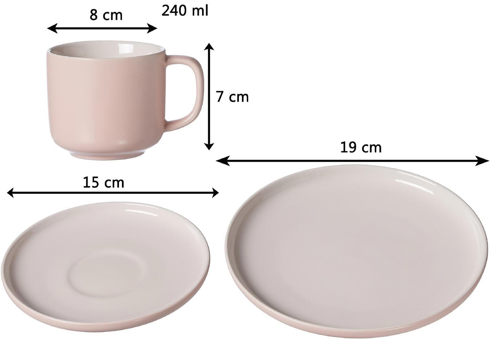 Ritzenhoff Jasper Kombiservice & 13er mit rosa (13-tlg), Keramik Kanne Set Kaffeeservice Breker