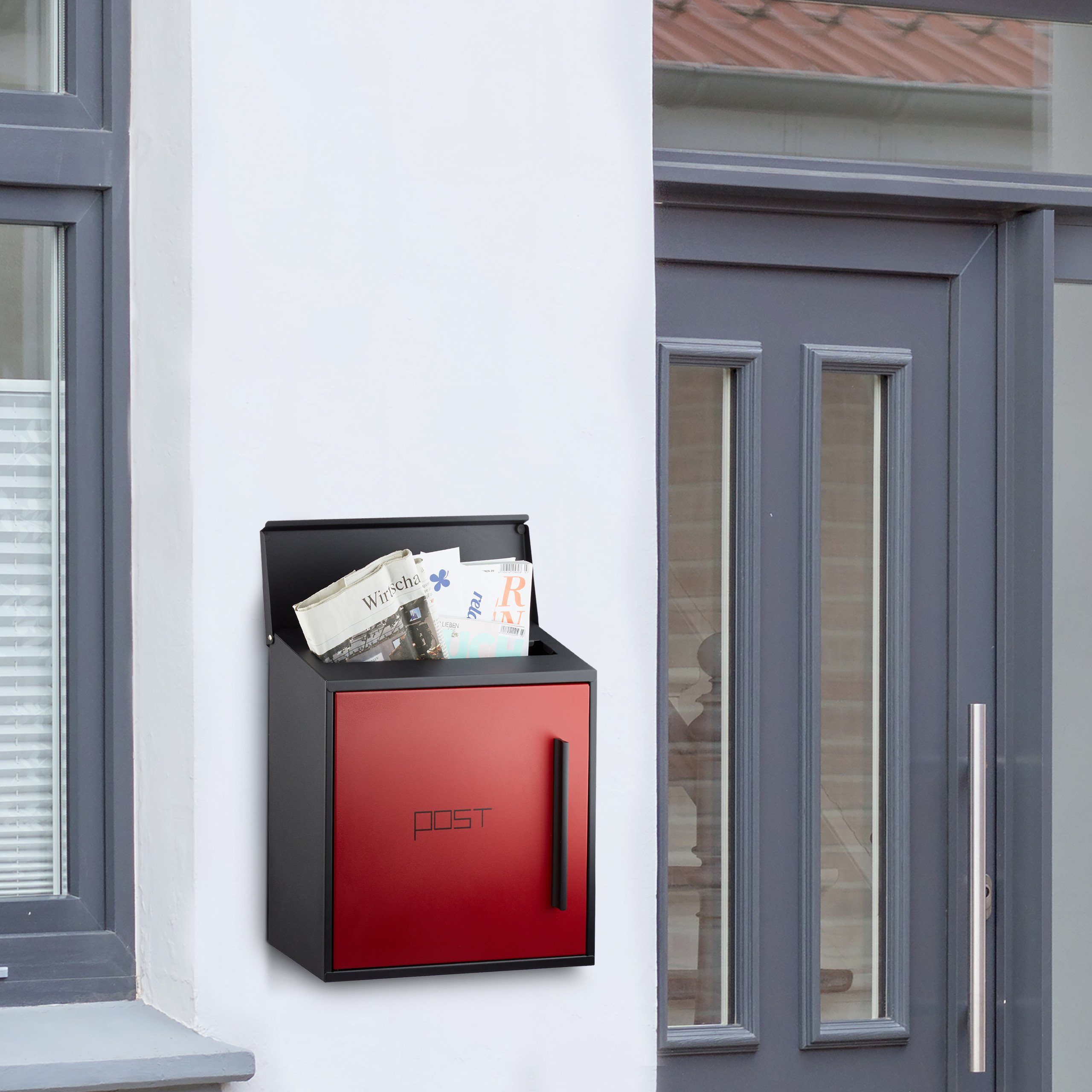 relaxdays Briefkasten mod, Schwarz-Rot günstig online kaufen