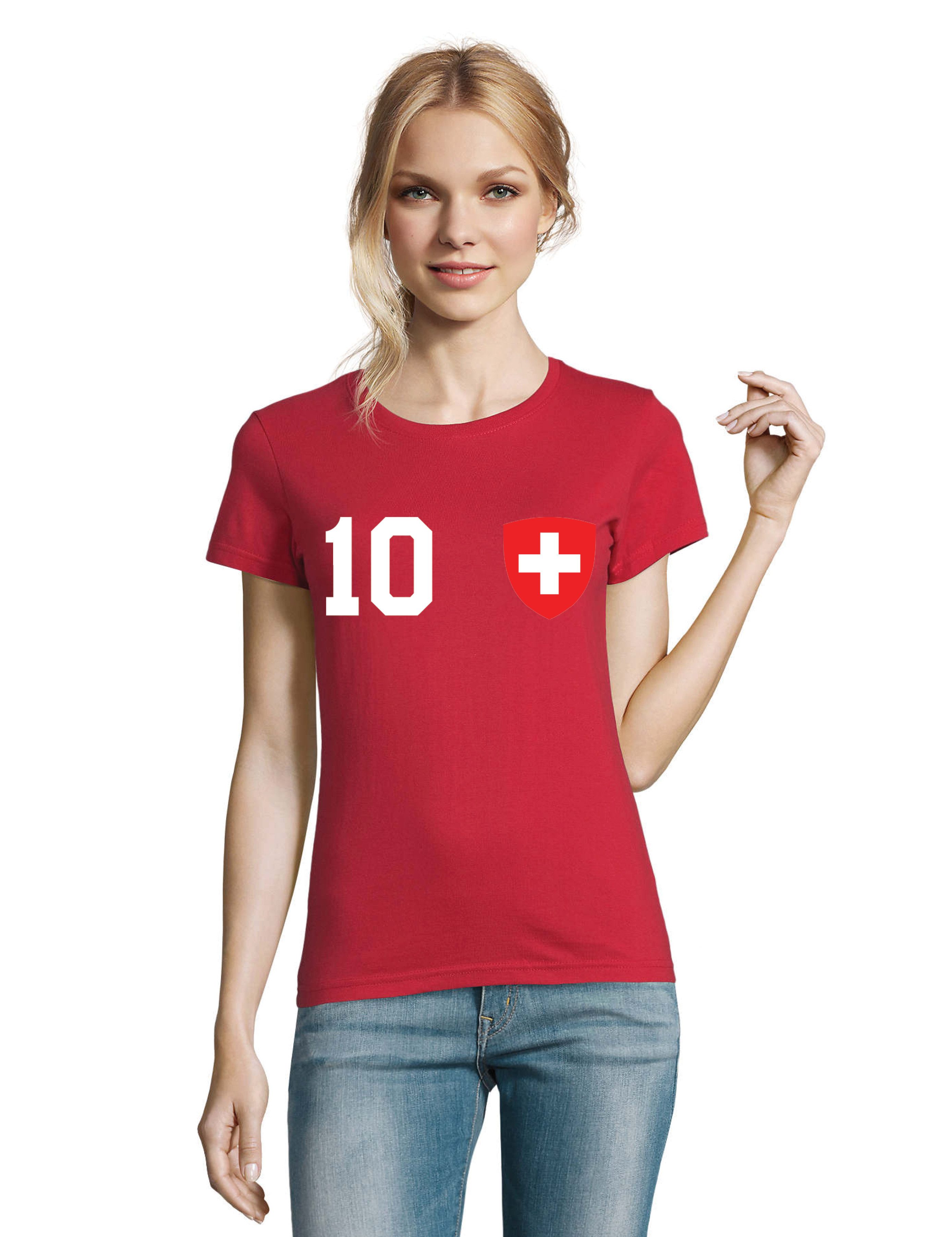 Youth Designz T-Shirt Schweiz Damen T-Shirt im Fußball Trikot Look mit trendigem Motiv